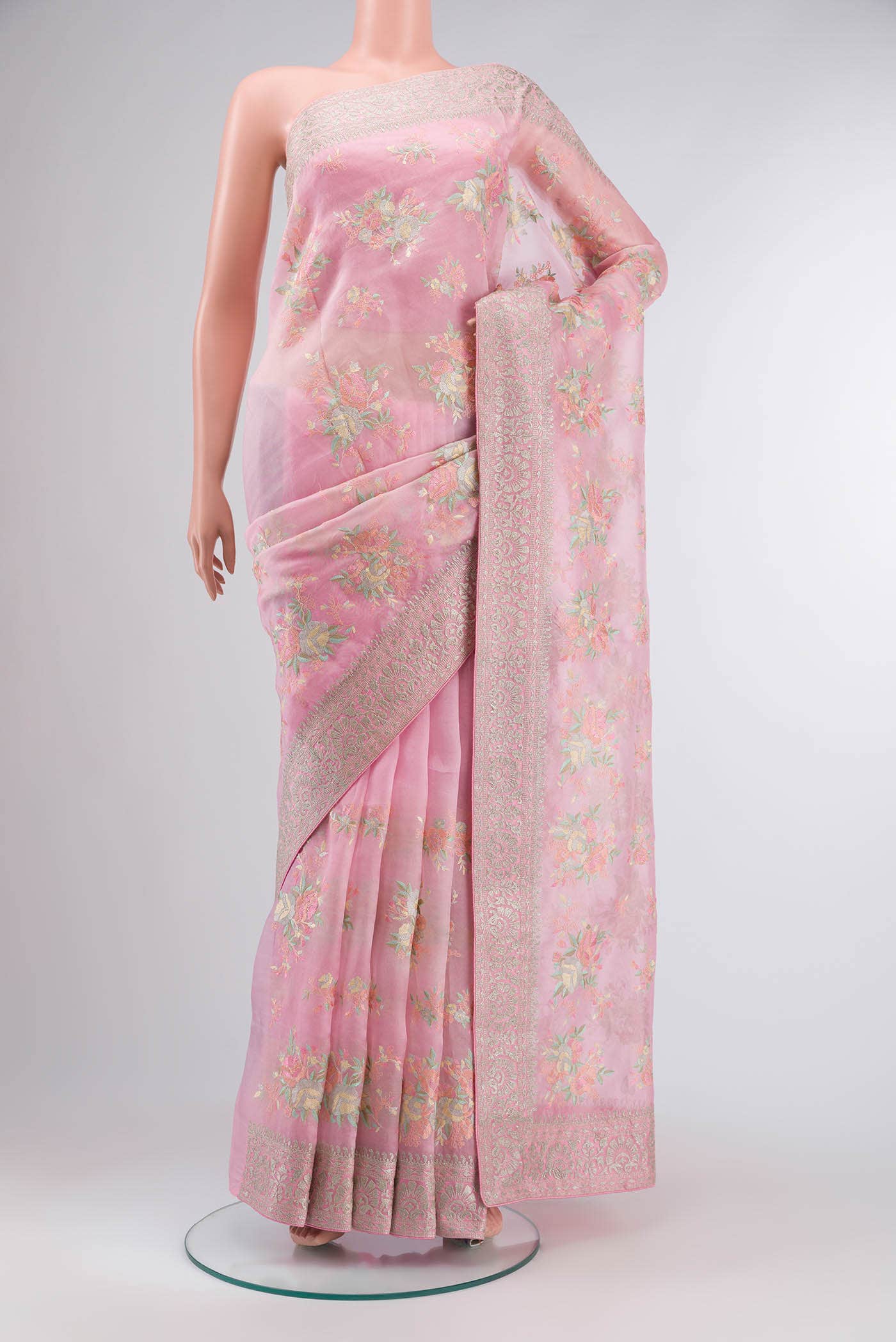 Rose pink Organza Silk Saree