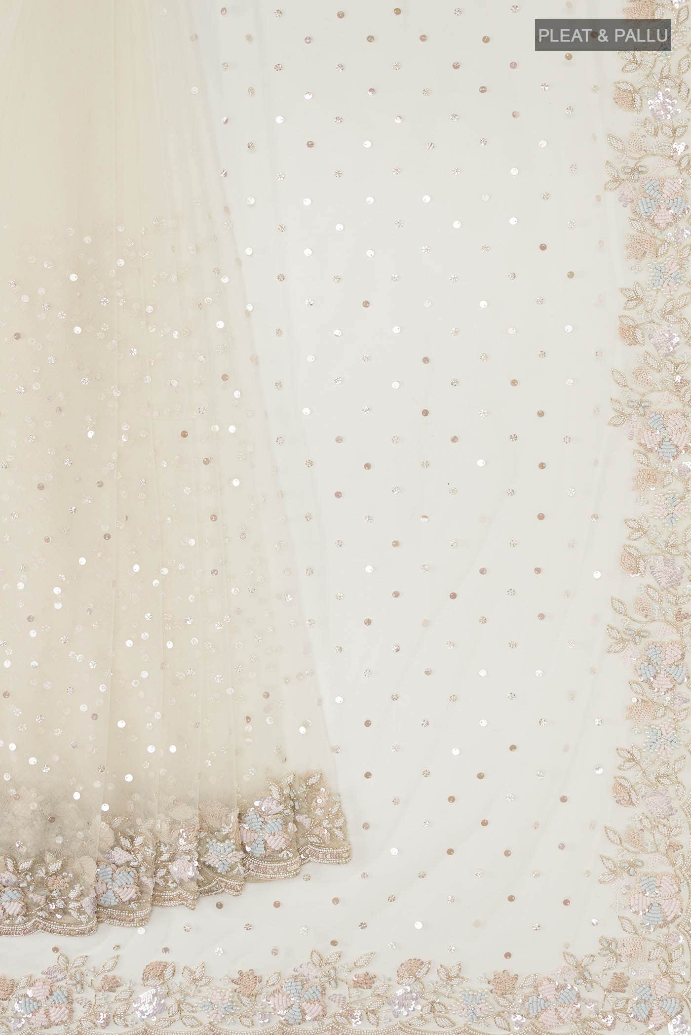 Off White Embroidery Net Saree