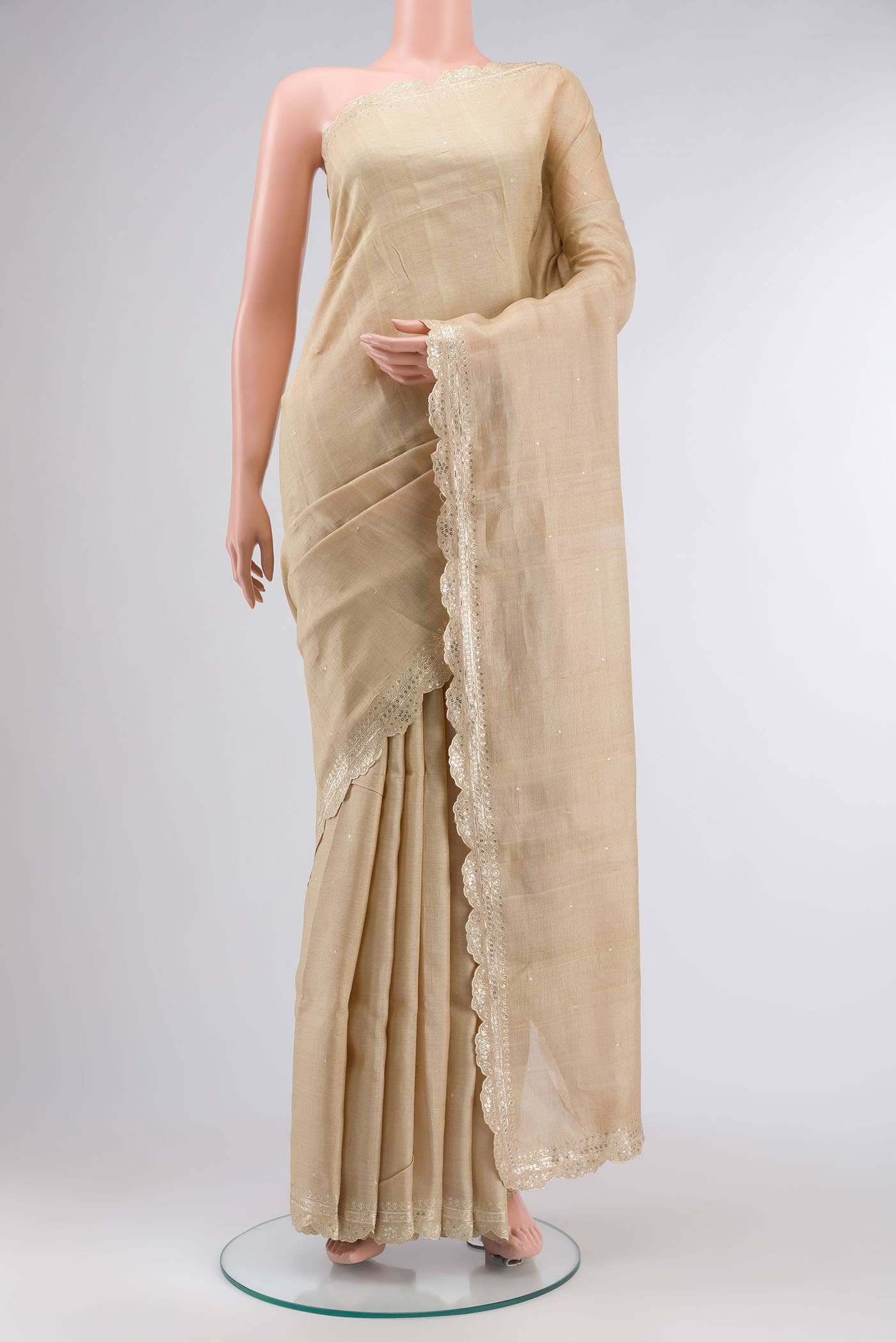 Beige Tussar Silk Saree