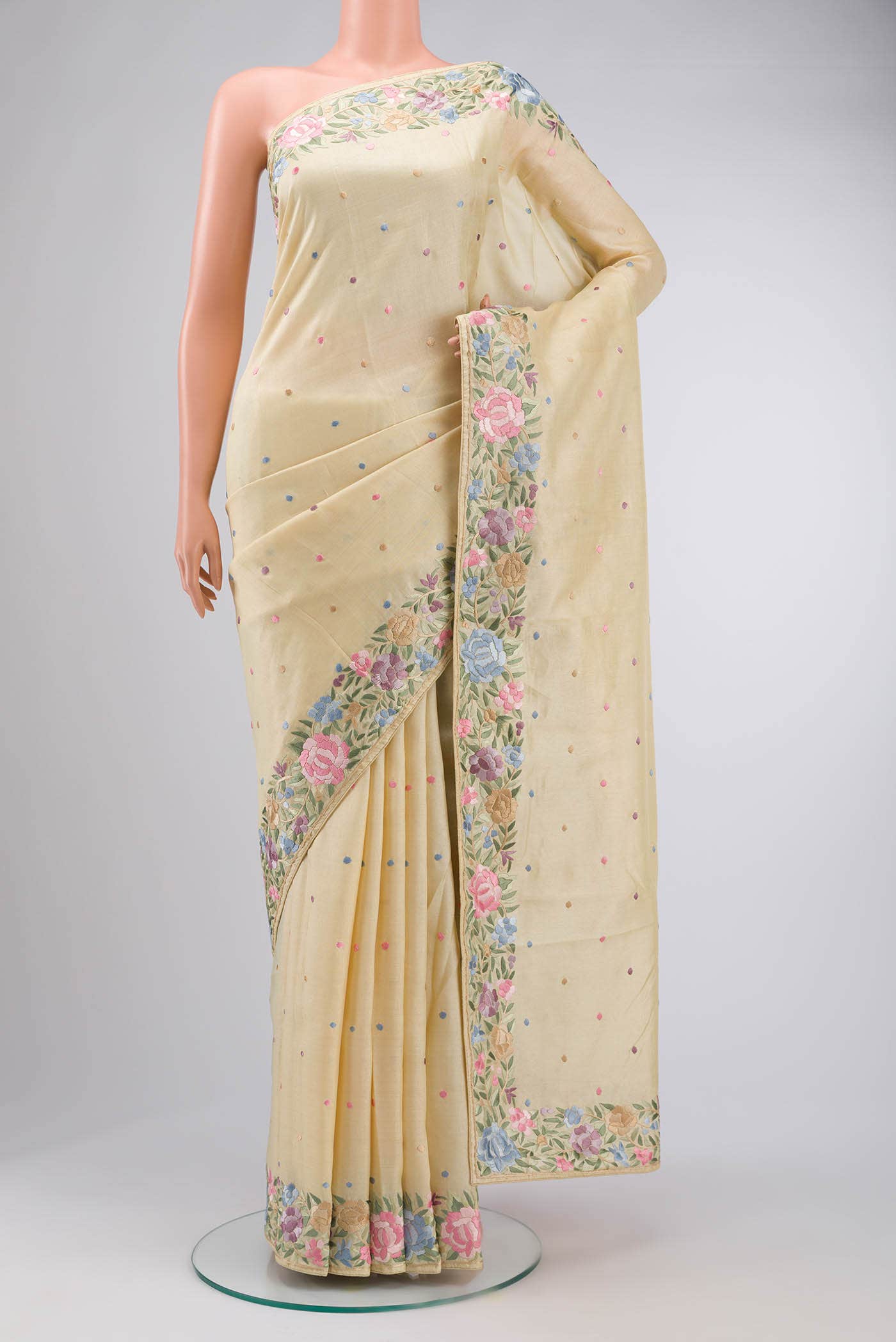 Beige Tussar Silk Saree