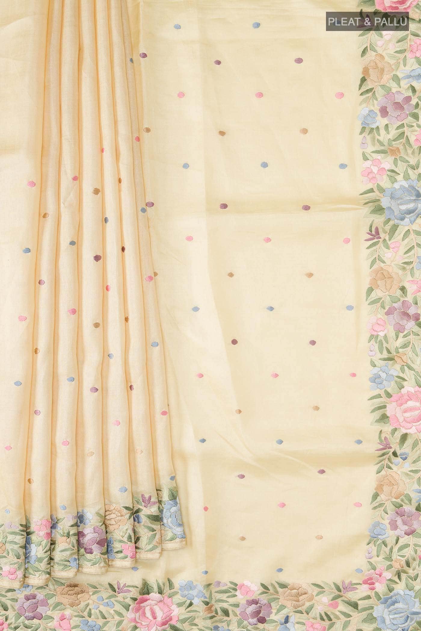Beige Tussar Silk Saree