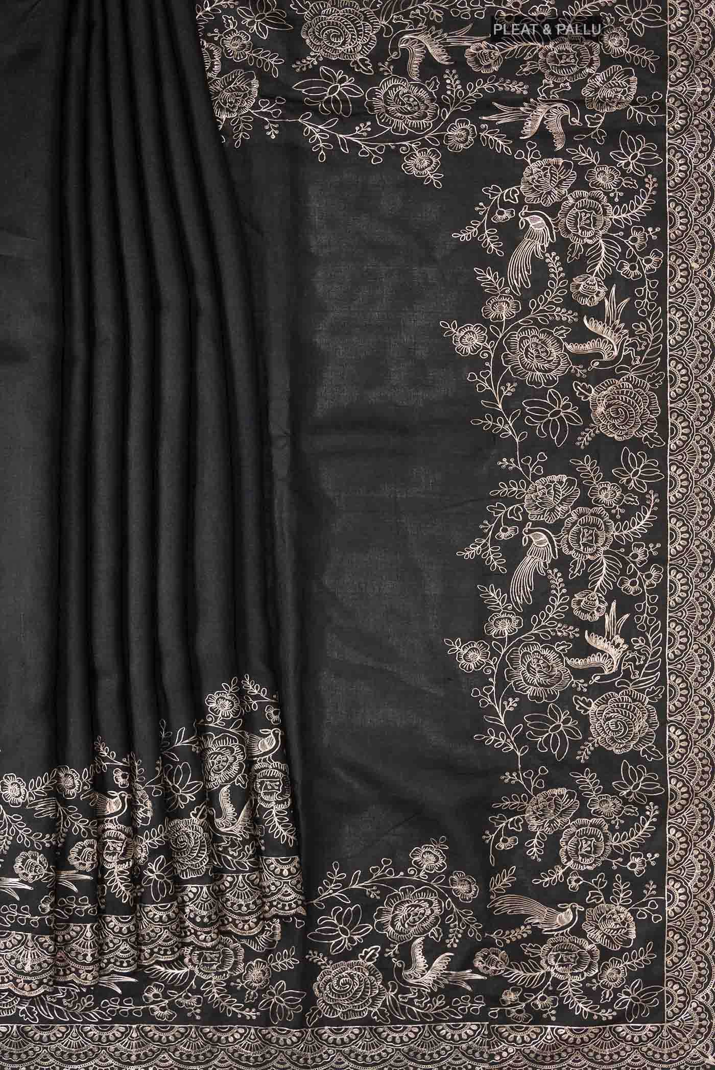 Black Tussar Silk Saree