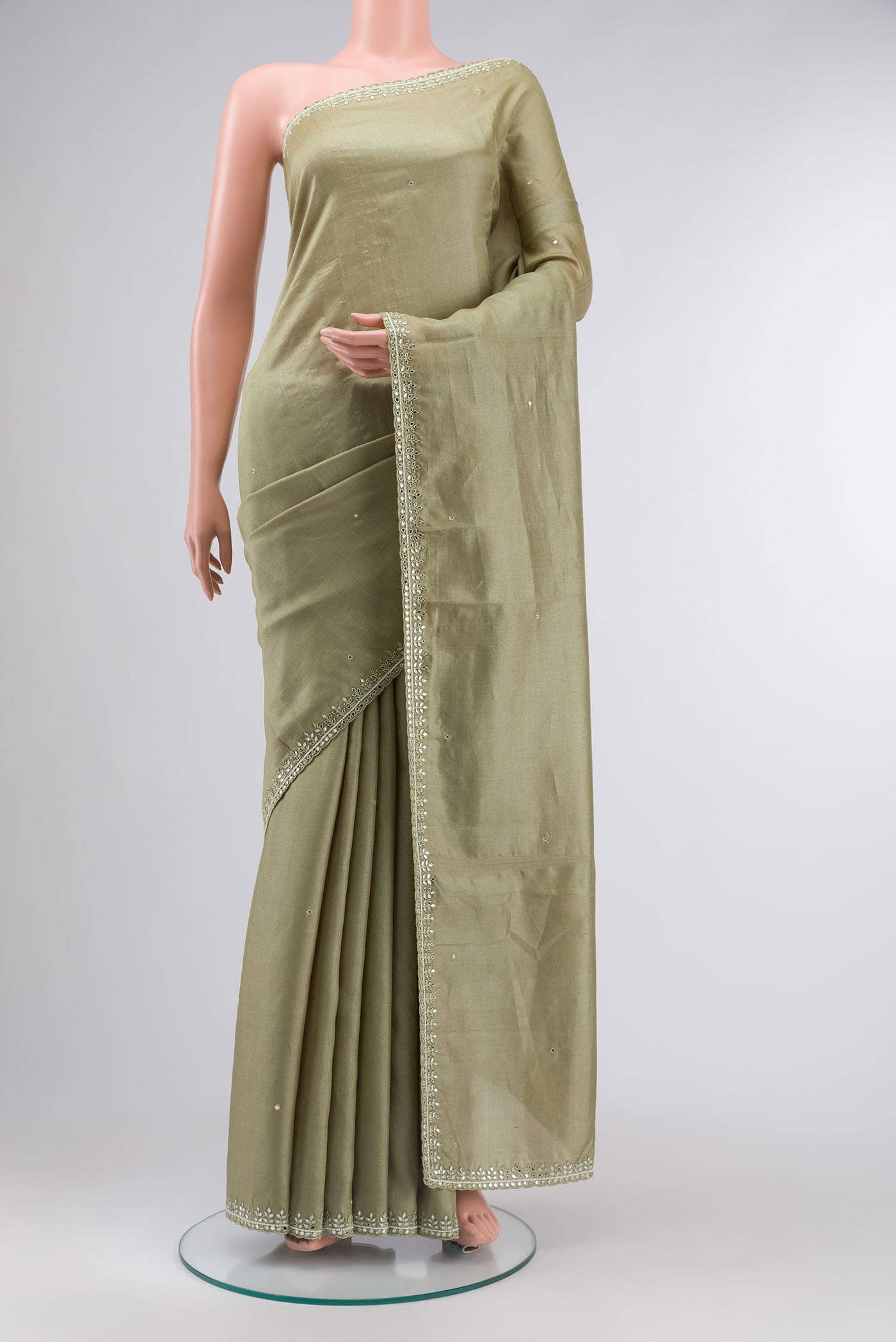 Sage Green Tussar Silk Saree