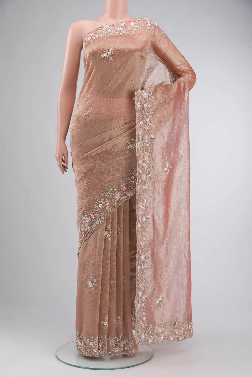 Peach Tissue Silk Saree