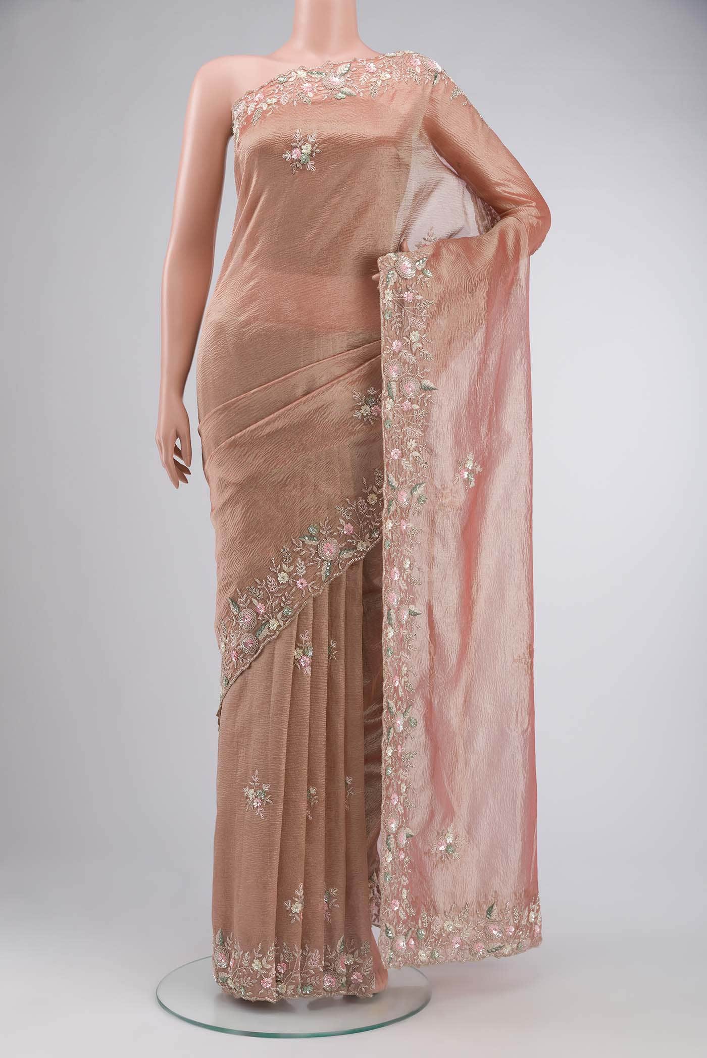 Peach Tissue Silk Saree