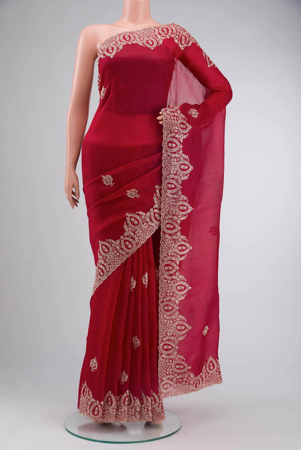 Maroon Organza Silk Saree