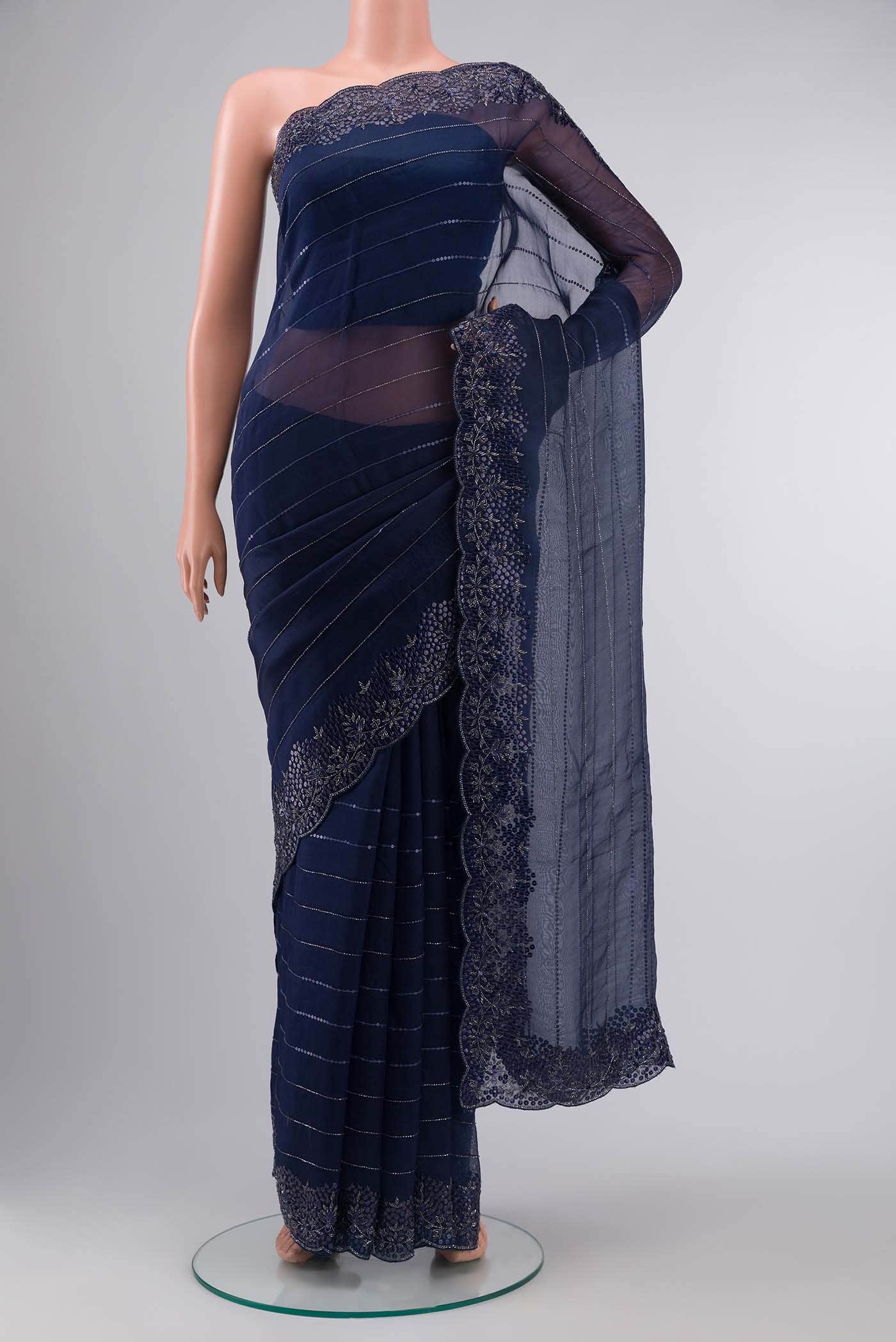 Navy Blue Organza Silk Saree
