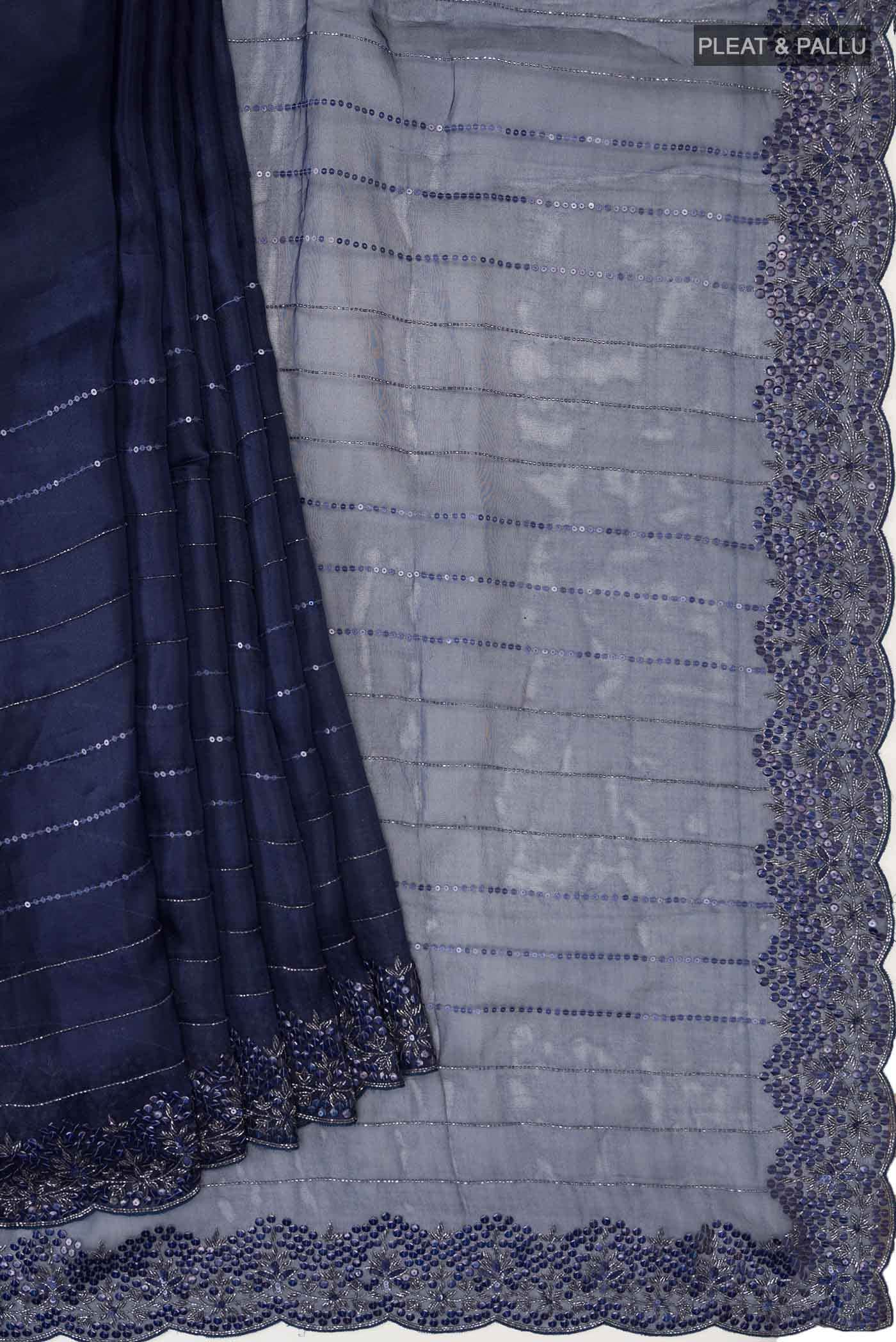 Navy Blue Organza Silk Saree