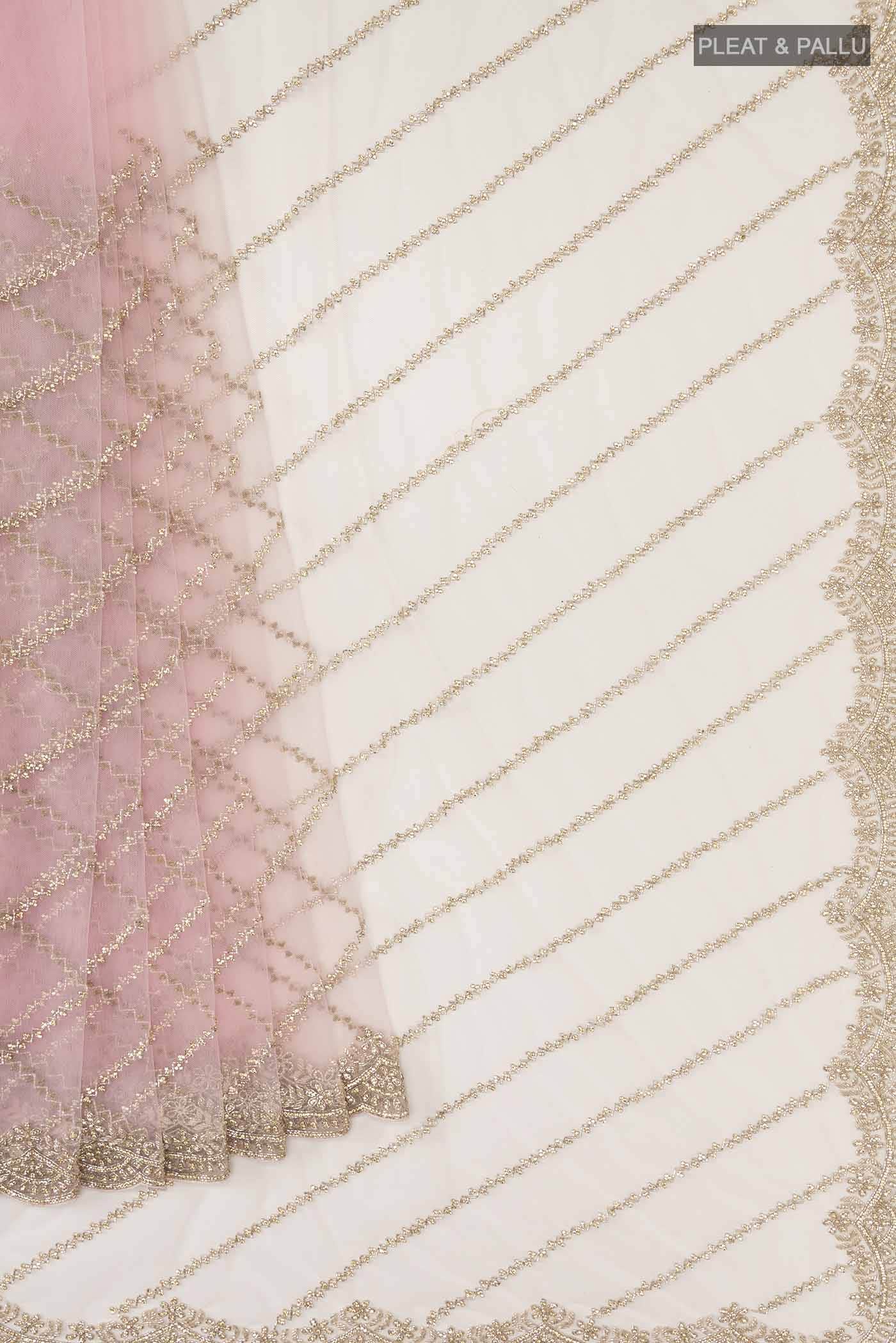 Peach Embroidery Net Saree