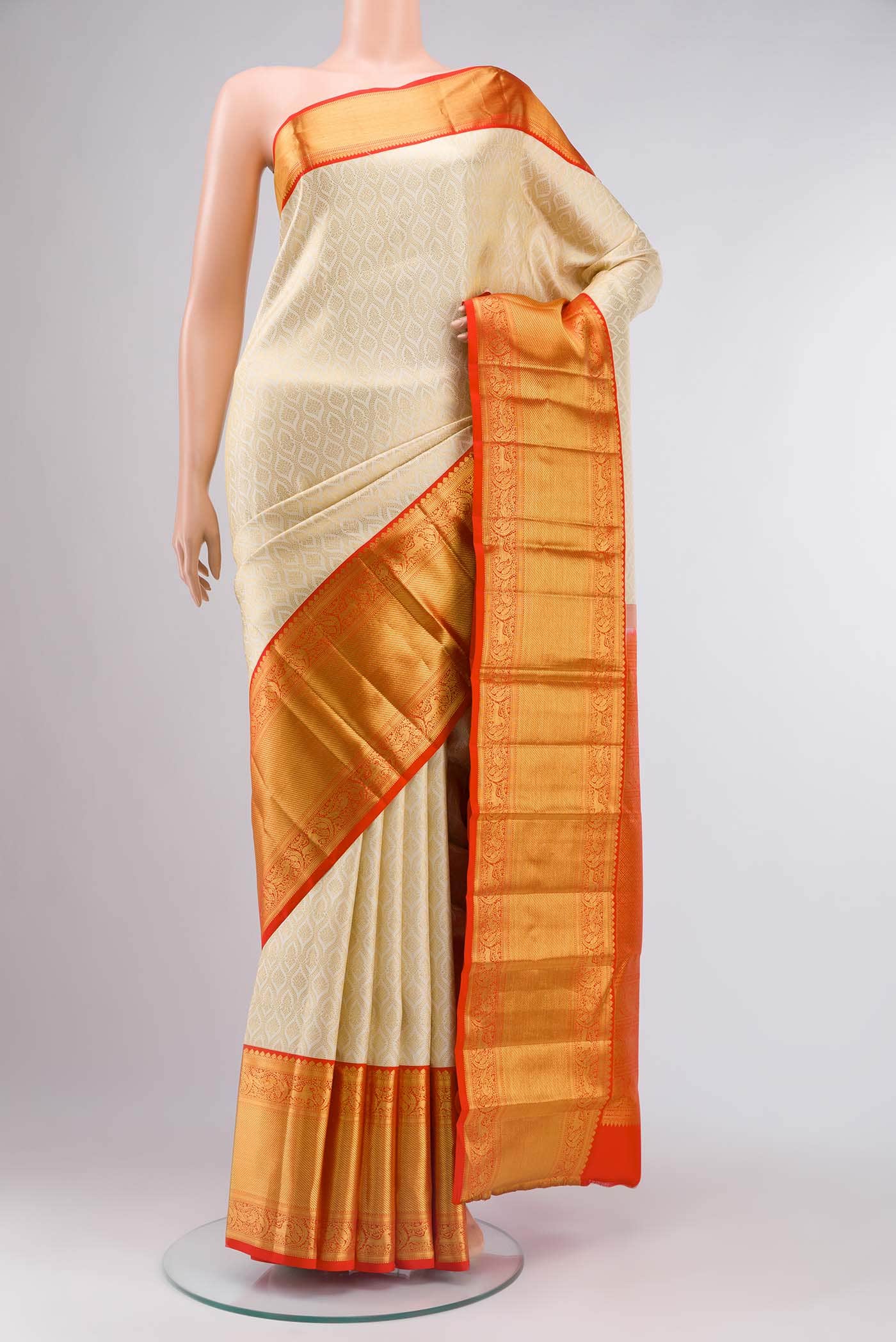 Cream Kanchipuram Silk Saree