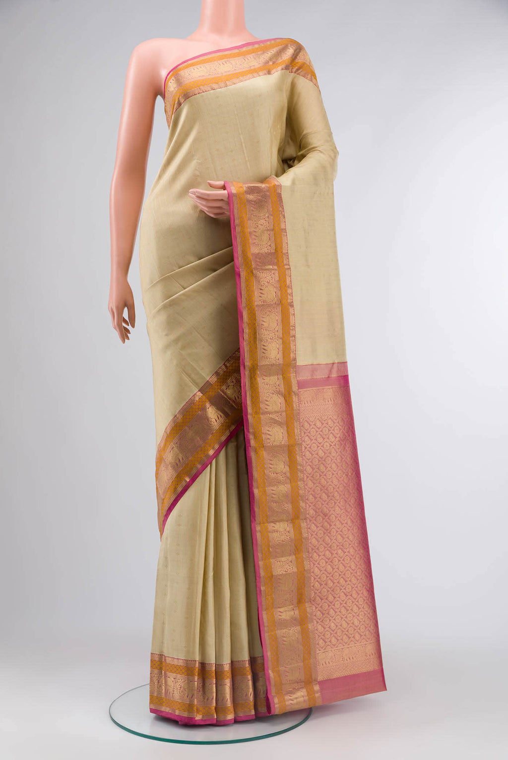 Beige Kanchipuram Silk Saree