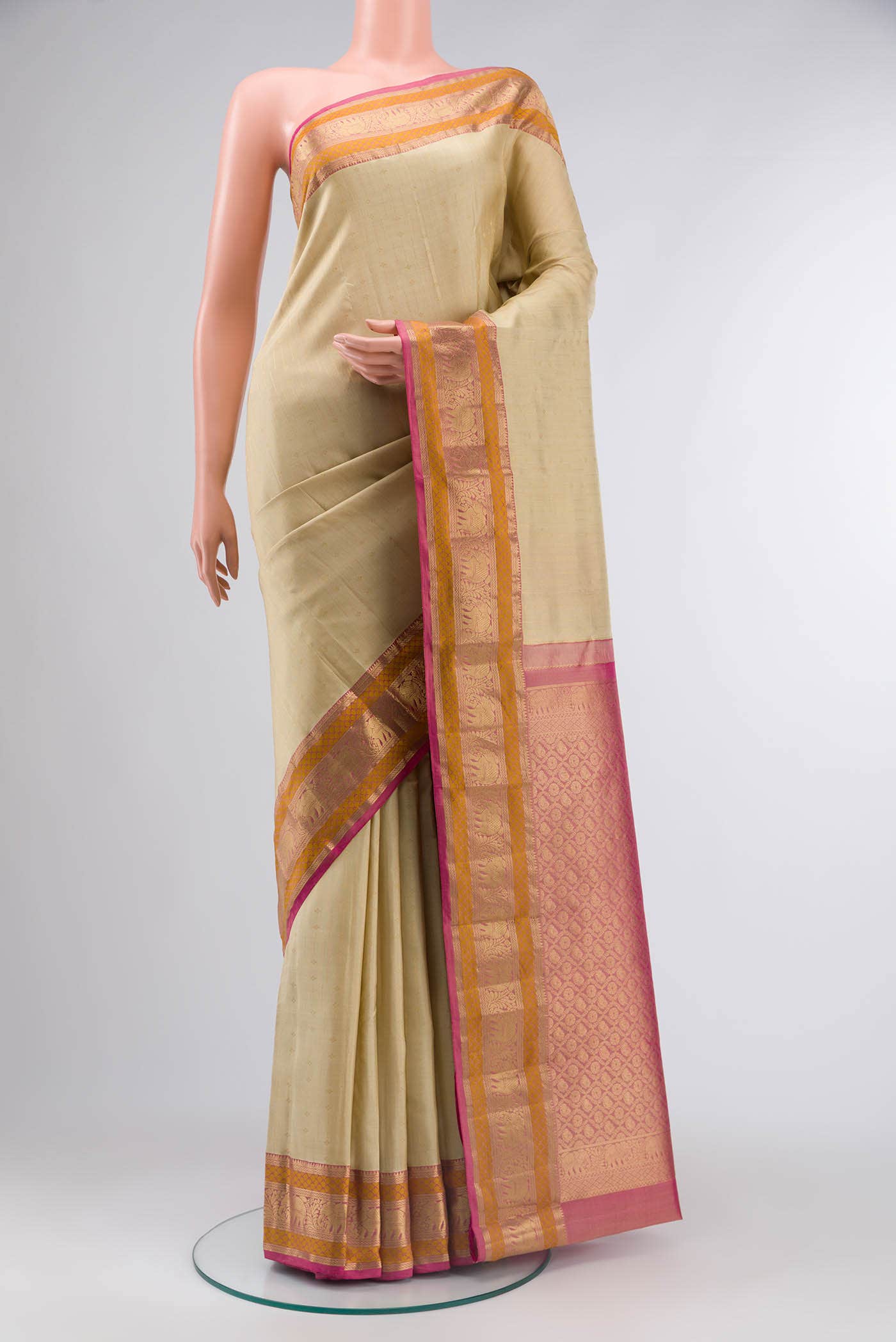 Beige Kanchipuram Silk Saree