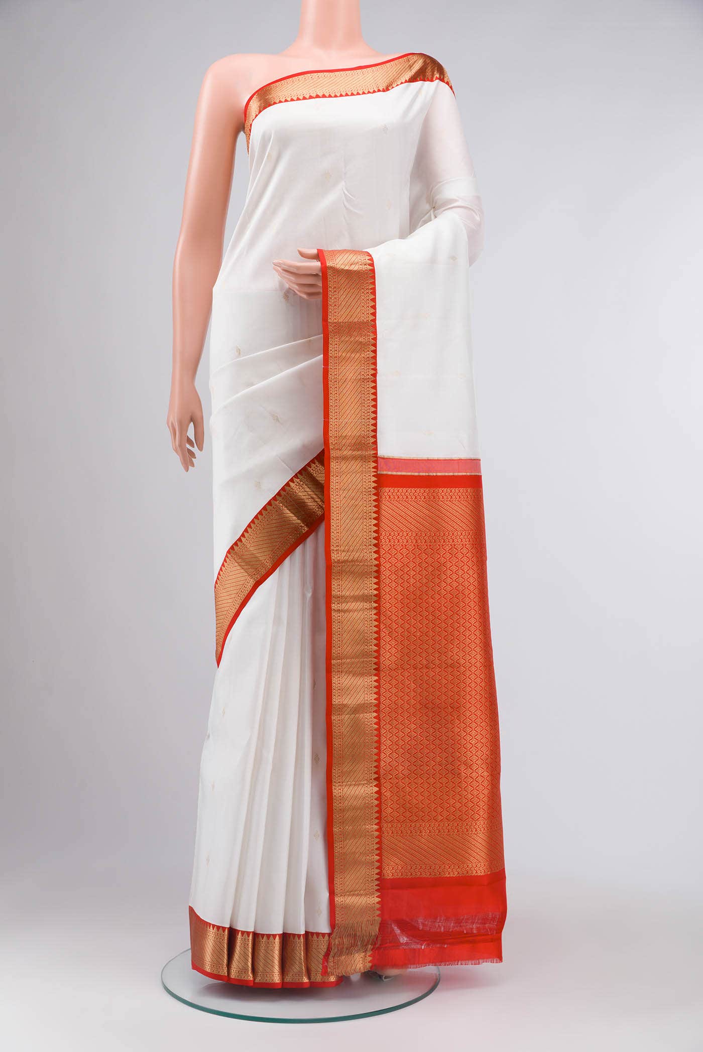 White Kanchipuram Silk Saree