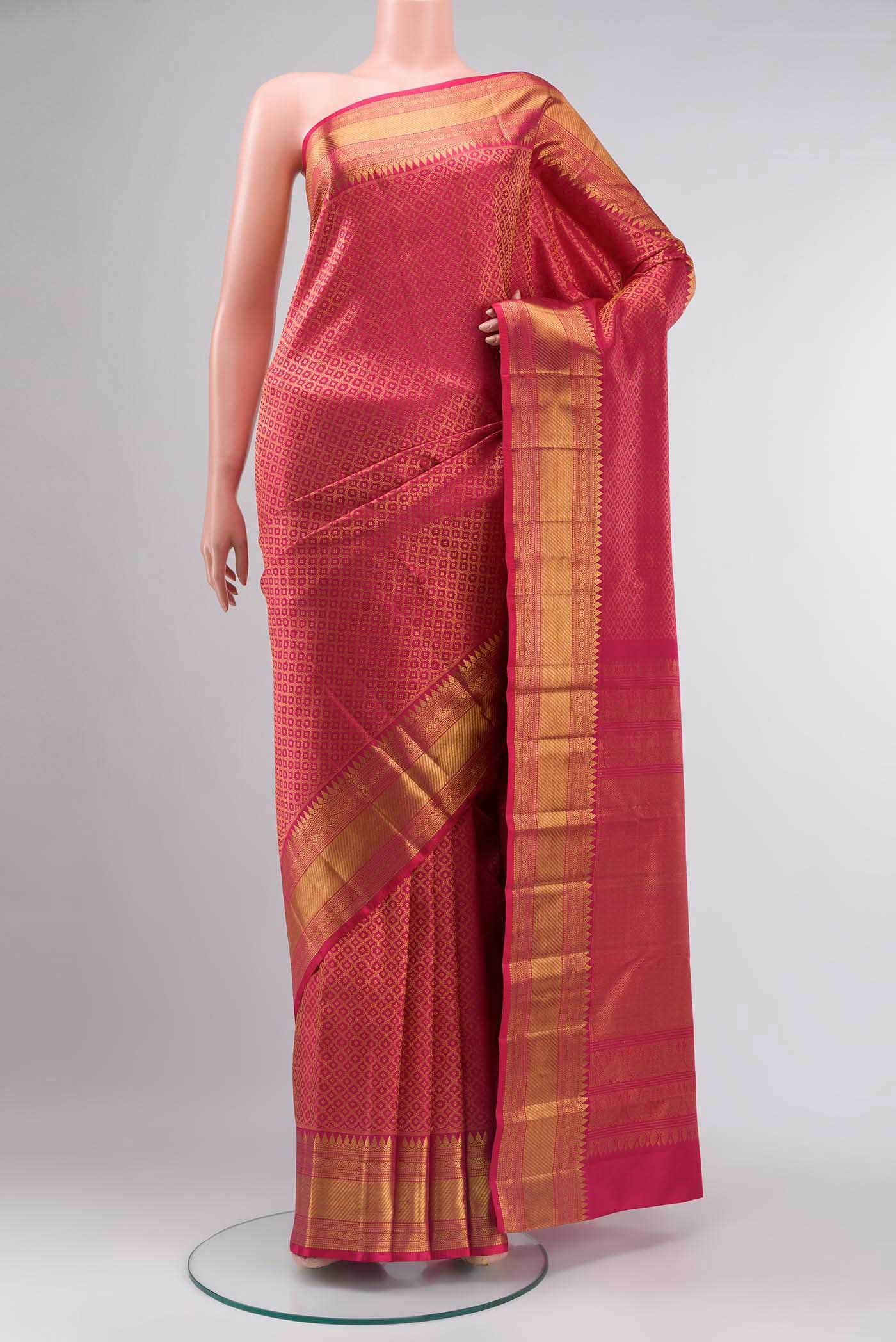 Dark Pink Kanchipuram Silk Saree