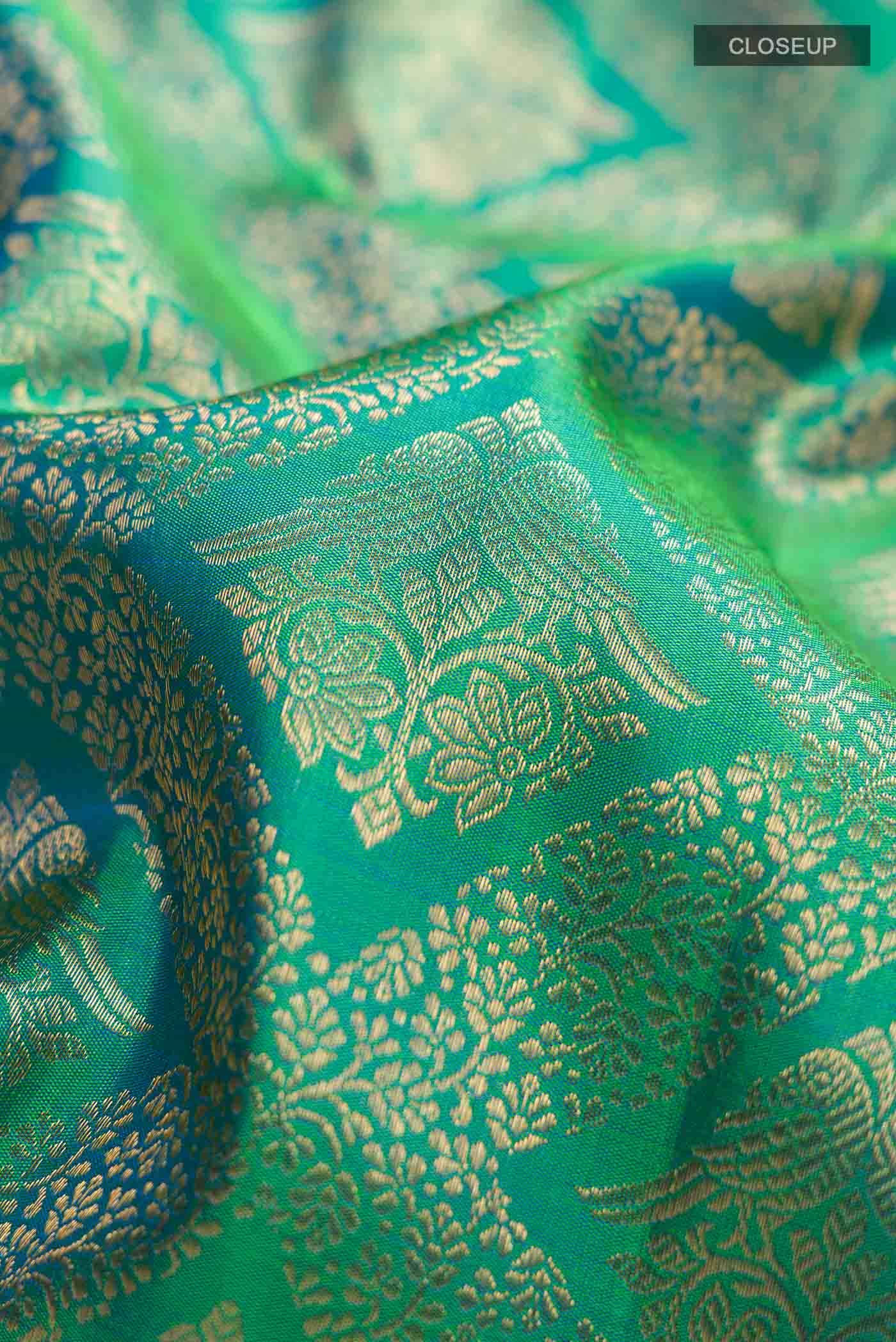 Blue with Green Dual Tone Kanchipuram Silk Saree