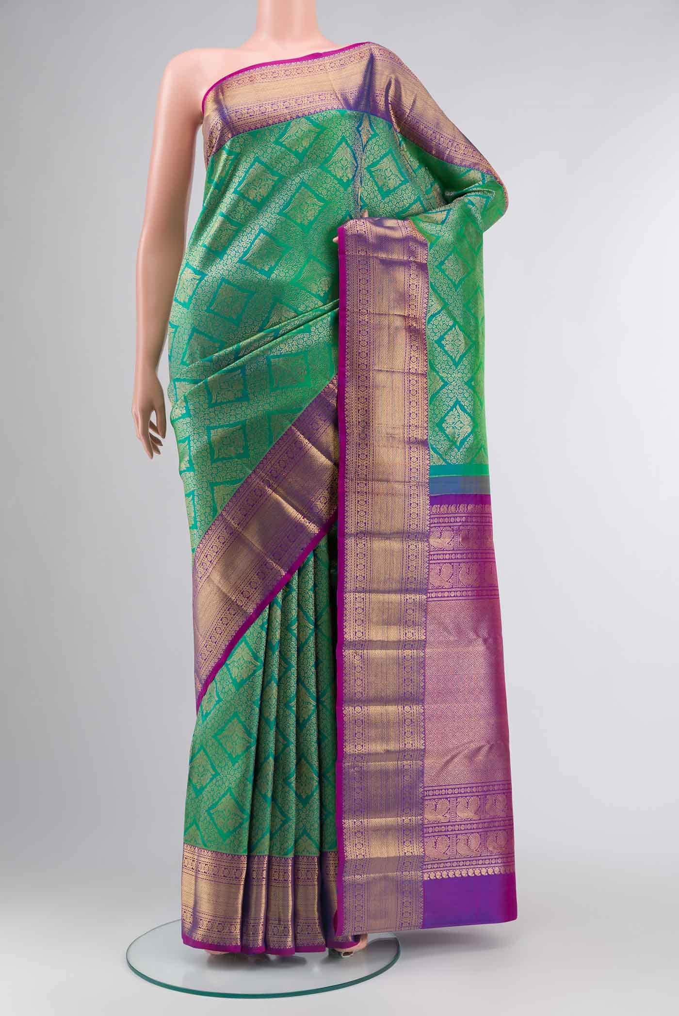 Blue with Green Dual Tone Kanchipuram Silk Saree