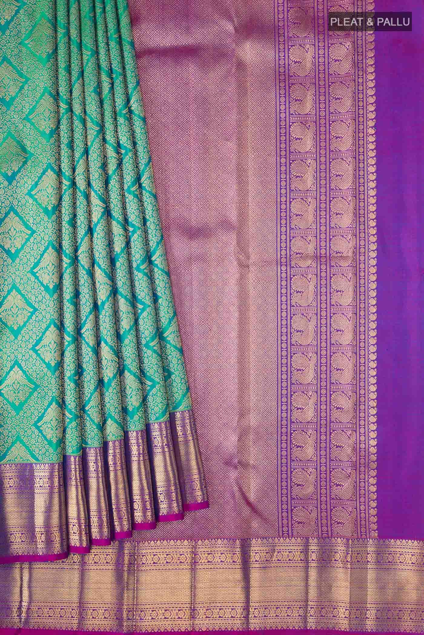 Blue with Green Dual Tone Kanchipuram Silk Saree