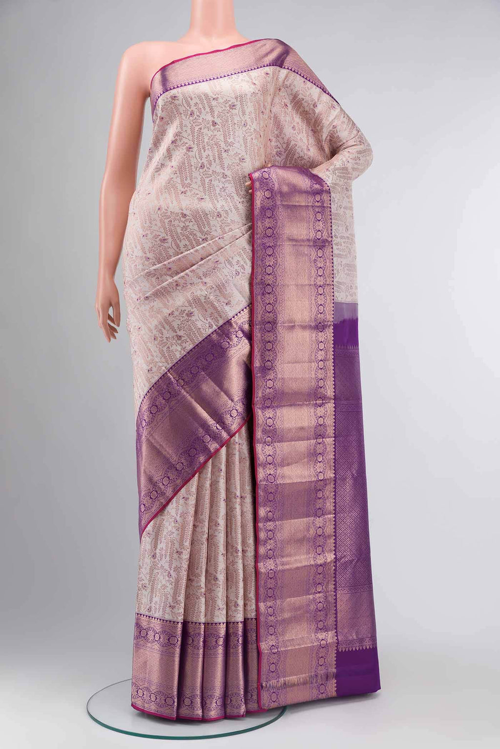 Off White Kanchipuram Silk Saree