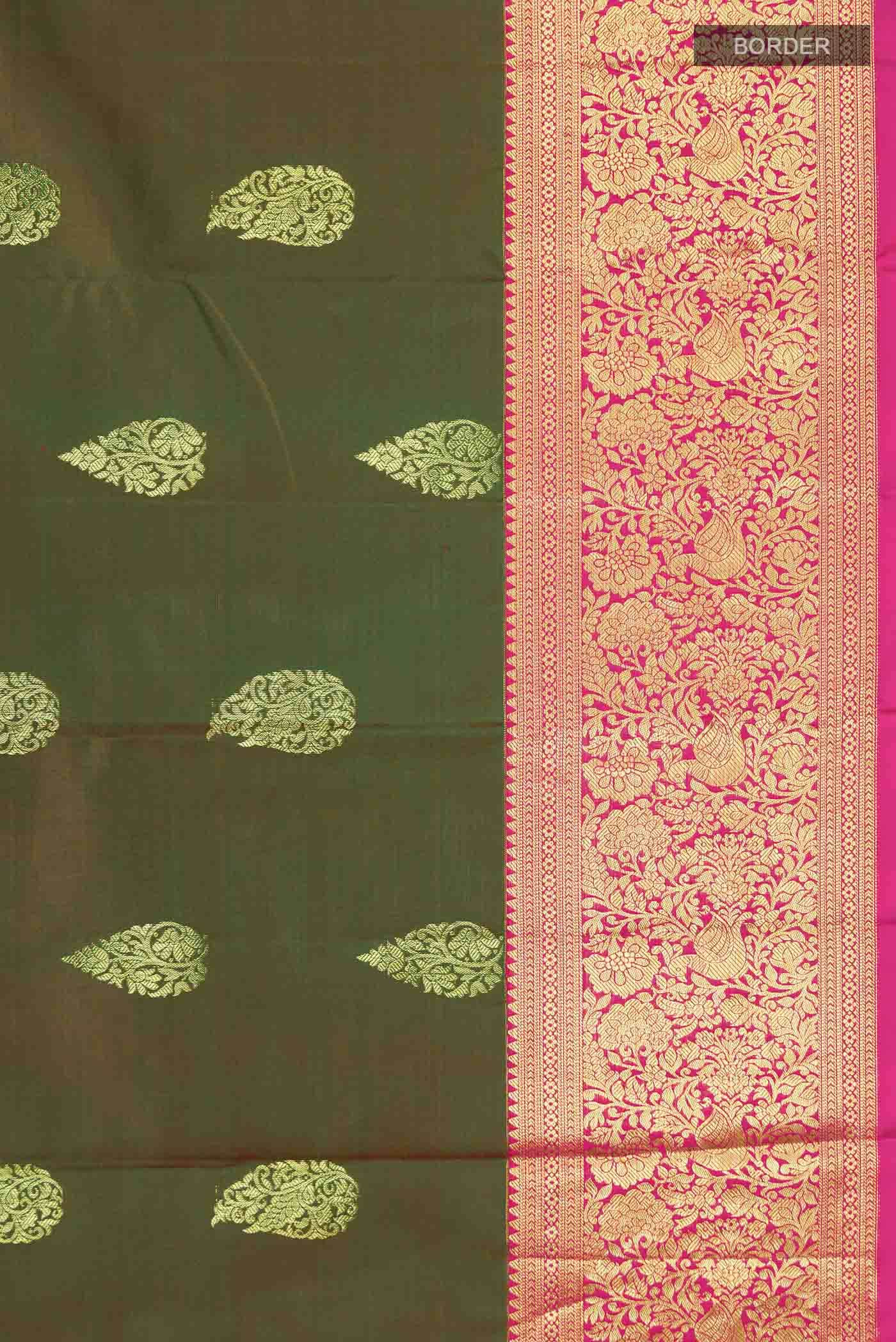 Green with Red Dual Tone Kanchipuram Silk Saree