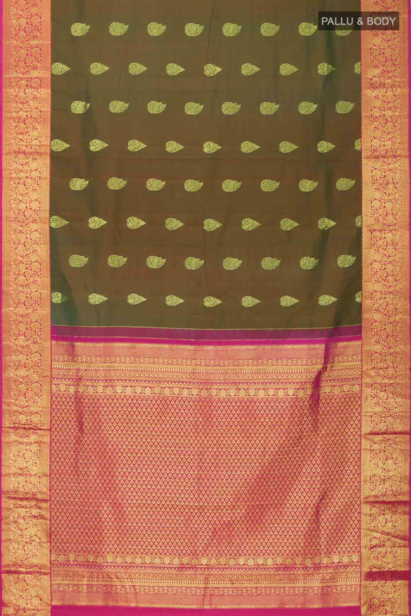 Green with Red Dual Tone Kanchipuram Silk Saree