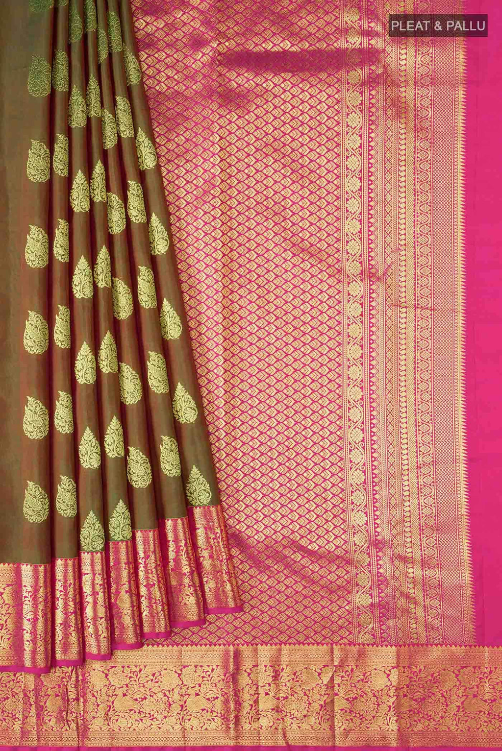 Green with Red Dual Tone Kanchipuram Silk Saree