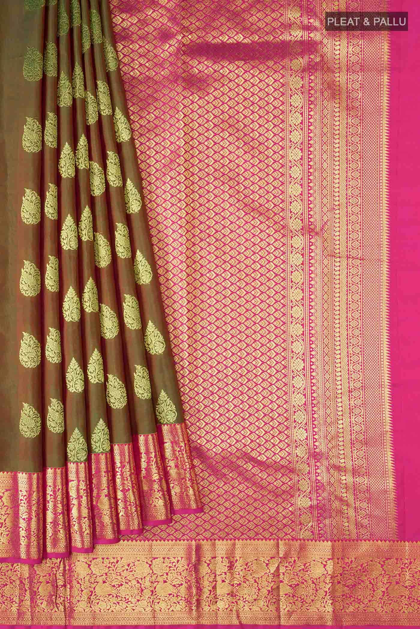 Green with Red Dual Tone Kanchipuram Silk Saree