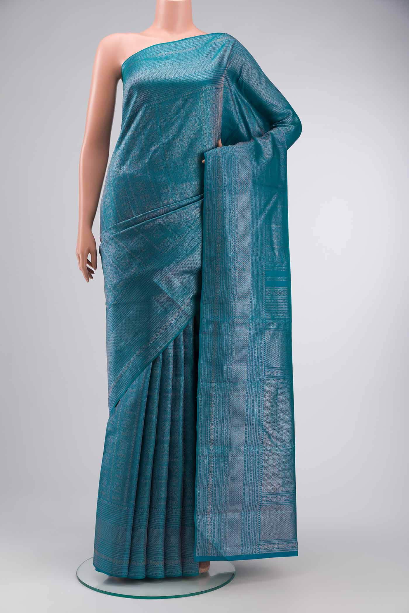Peacock Blue Kanchipuram Silk Saree