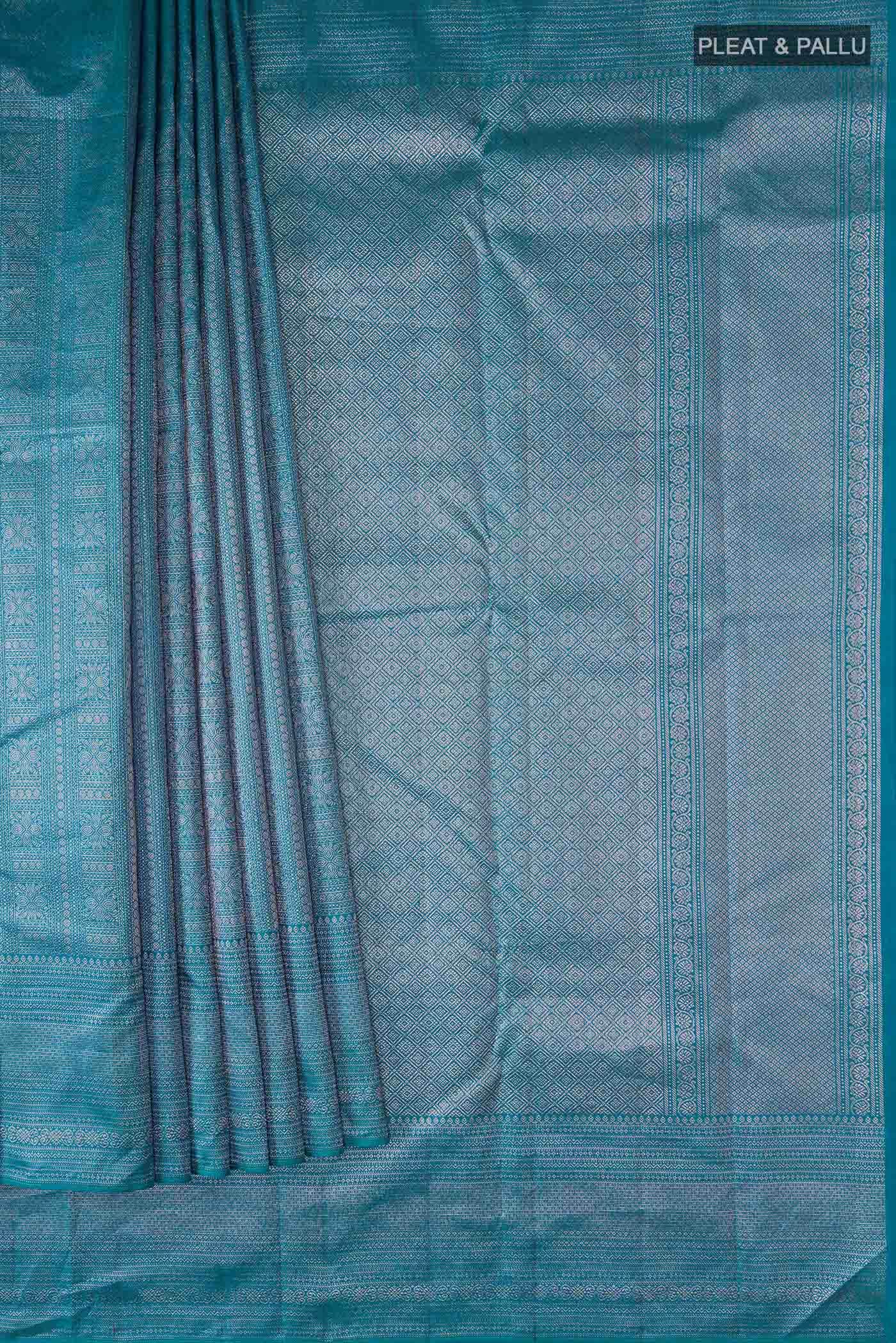 Peacock Blue Kanchipuram Silk Saree