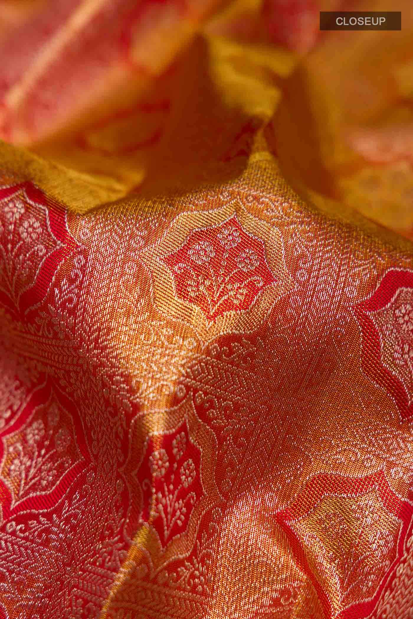 Gold with Red Color Kanjivaram Tissue Silk Saree