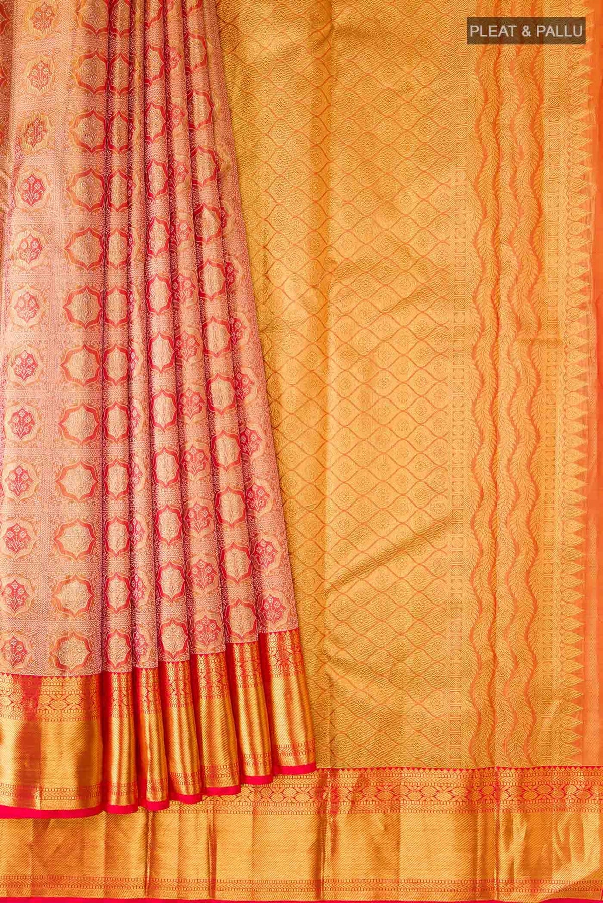 Gold with Red Color Kanjivaram Tissue Silk Saree