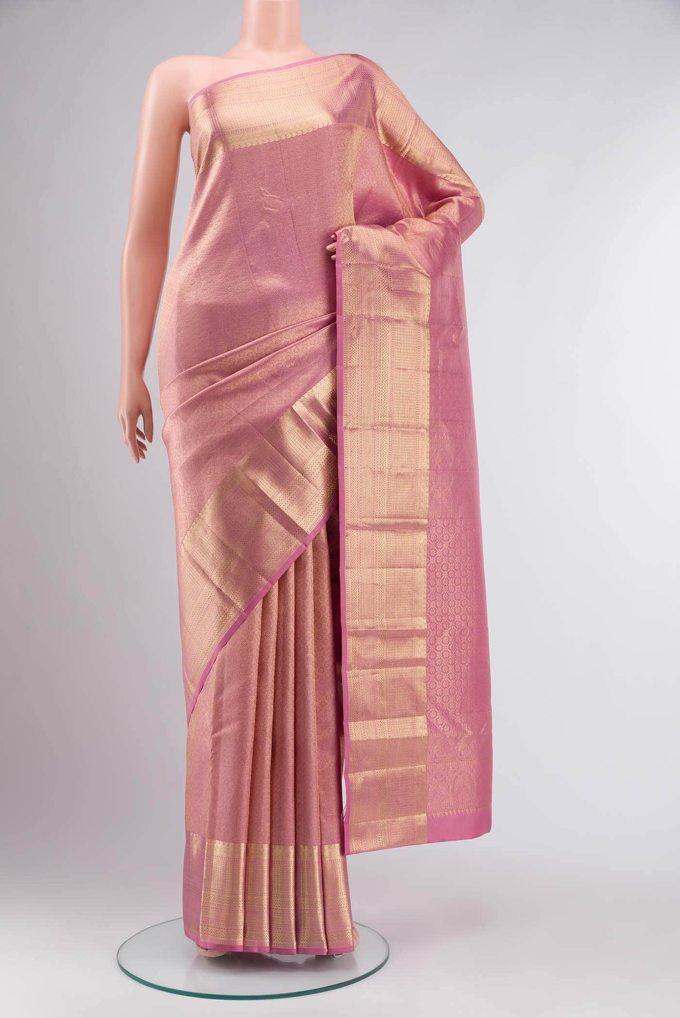 Rose pink Kanchipuram Silk Saree