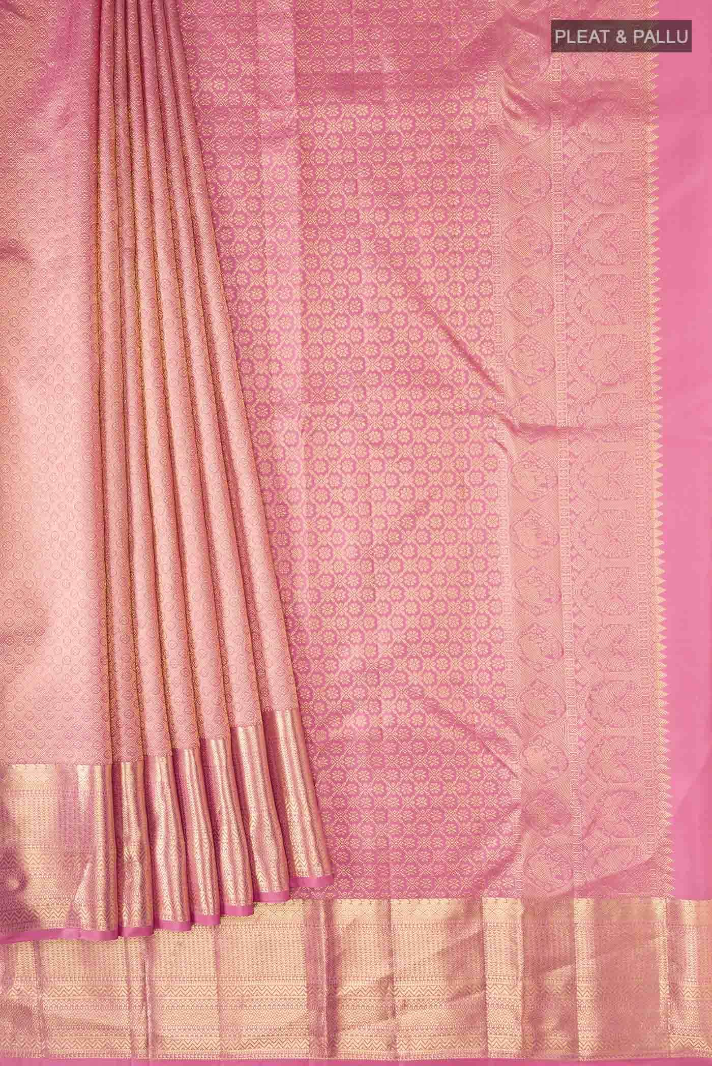 Rose pink Kanchipuram Silk Saree