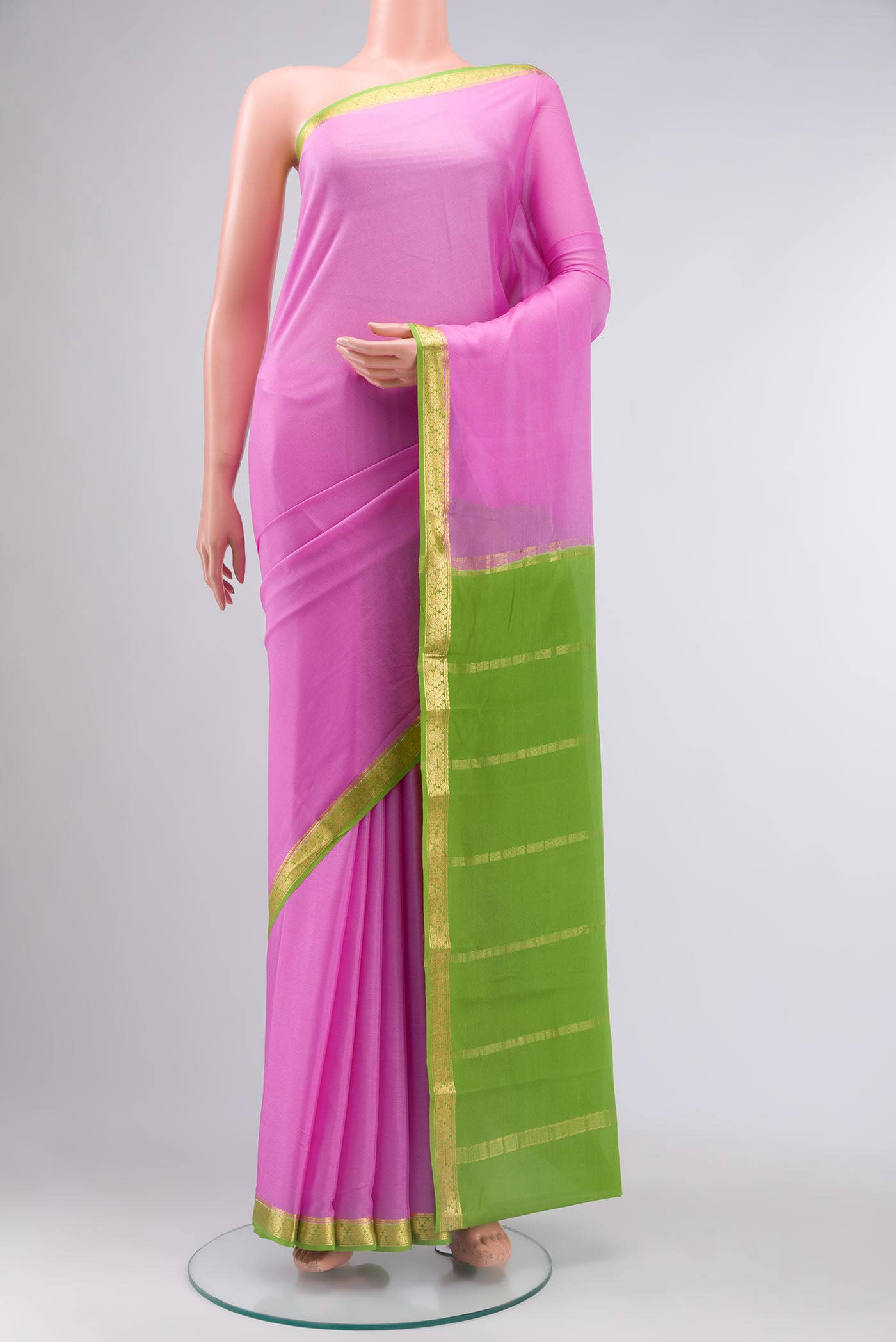Rose pink Mysore Crepe Saree