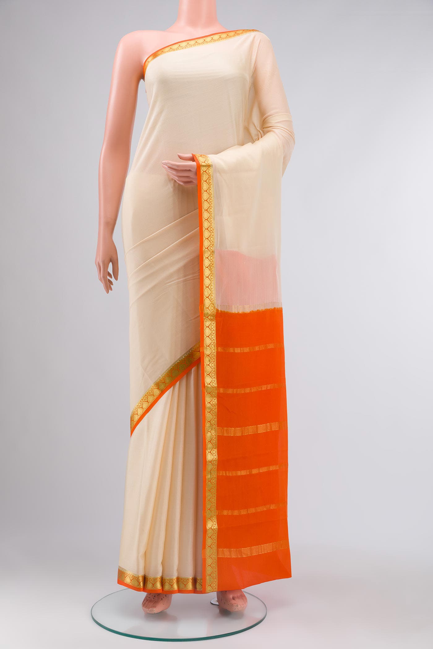 Cream Mysore Crepe Saree