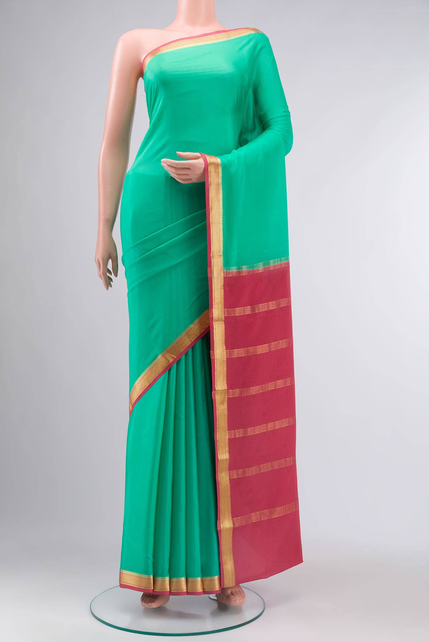 Sea Green Mysore Crepe Saree