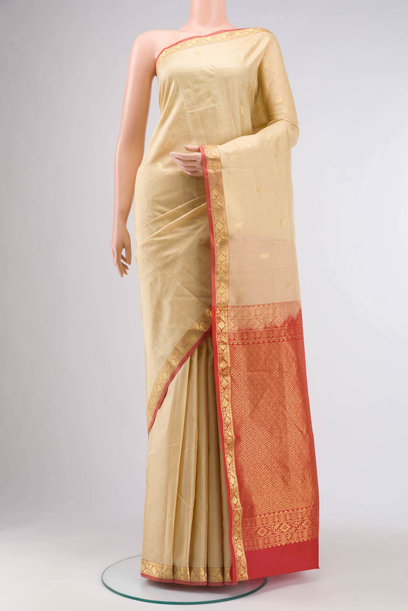 Beige Kanchipuram Silk Saree