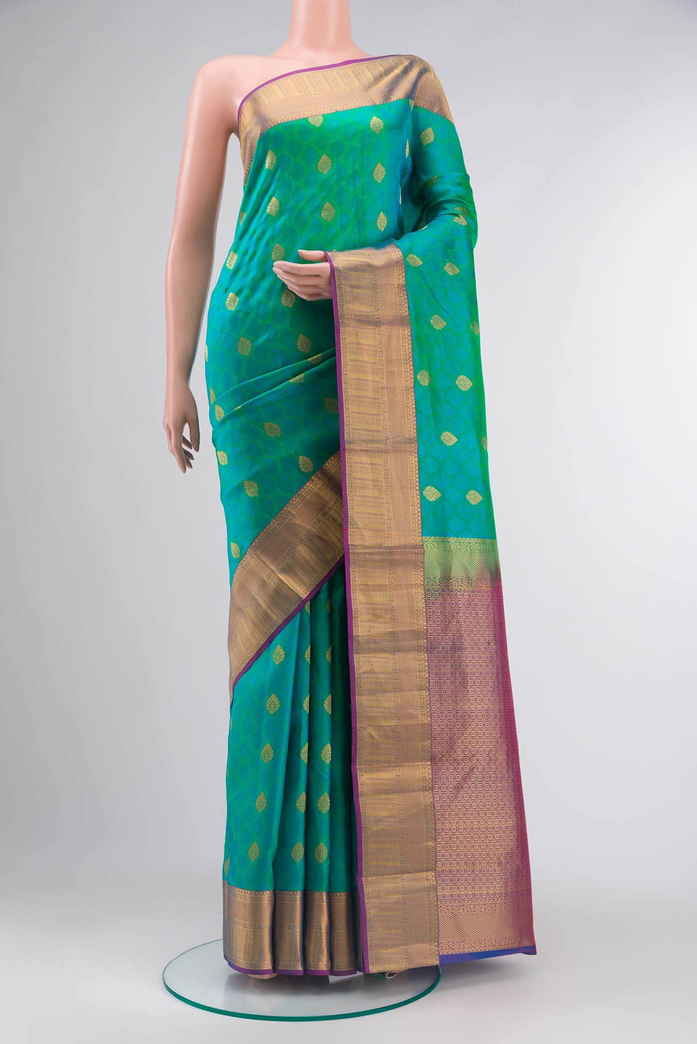 Blue with Green Dual Tone Kanchipuram Silk Saree