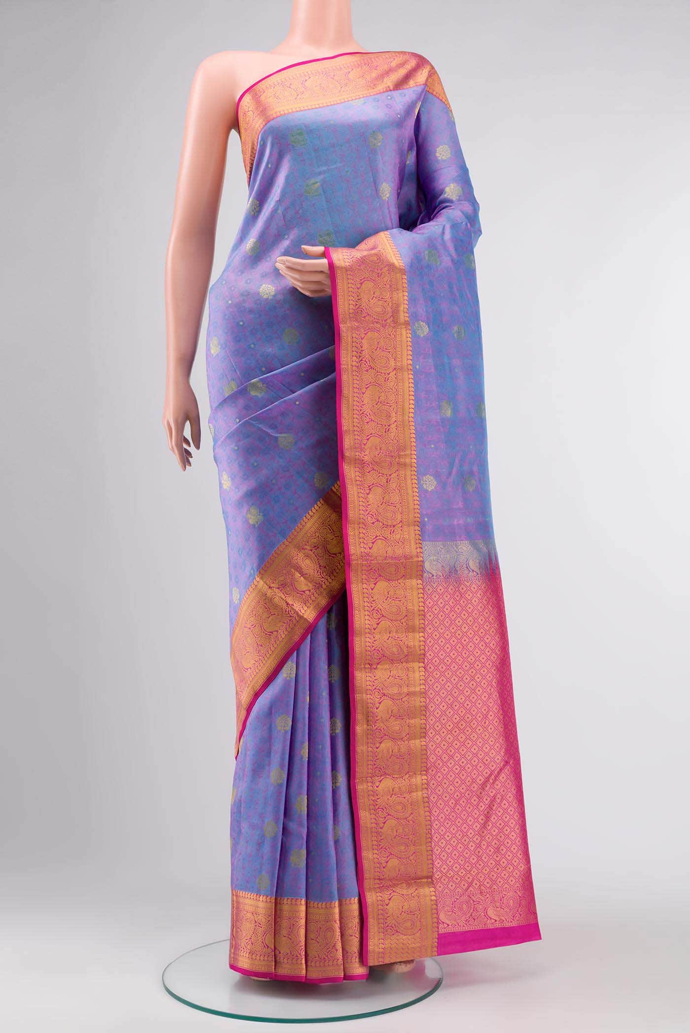 Blue With Pink Dual Tone Kanchipuram Silk Saree
