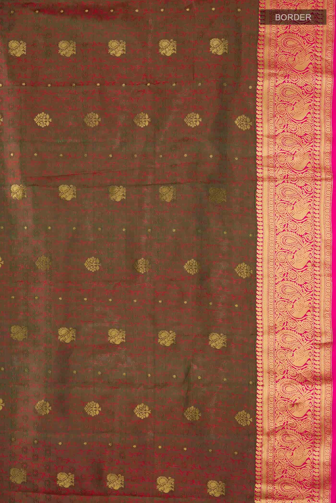 Green with Red Dual Tone Kanchipuram Silk Saree