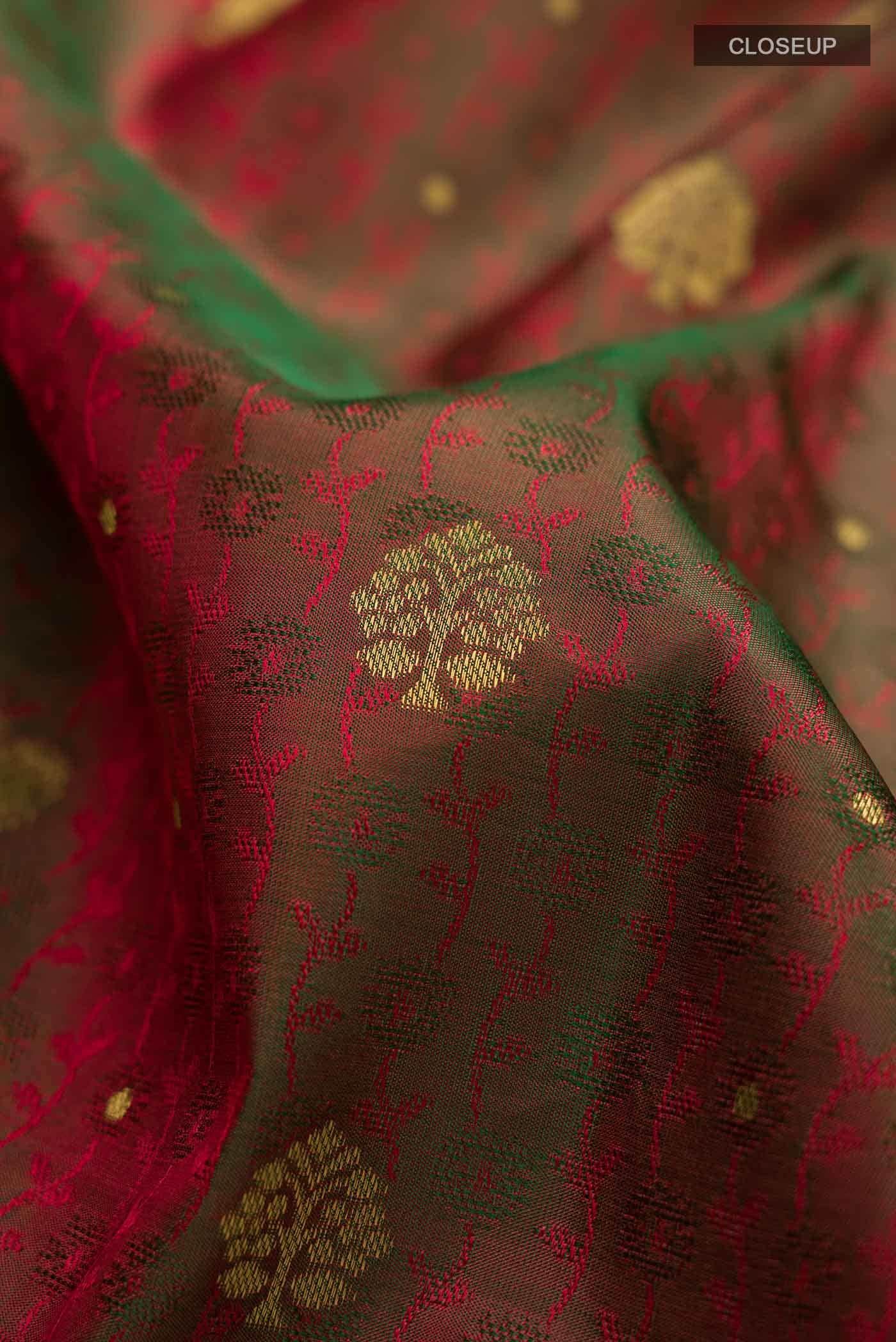 Green with Red Dual Tone Kanchipuram Silk Saree