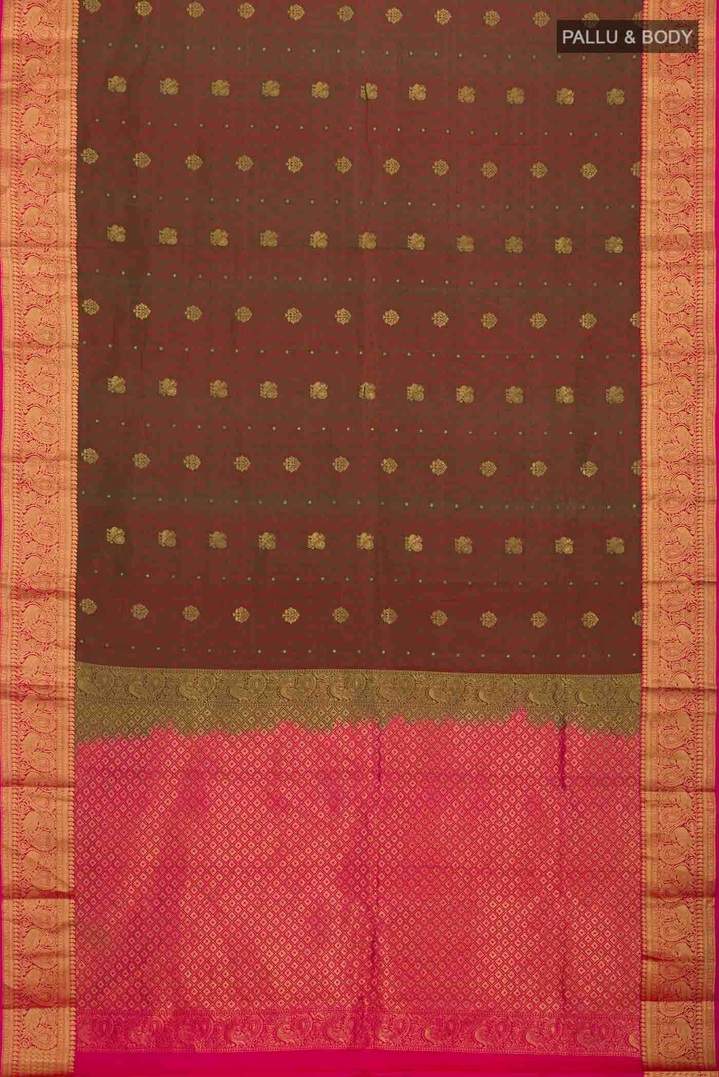 Green with Red Dual Tone Kanchipuram Silk Saree