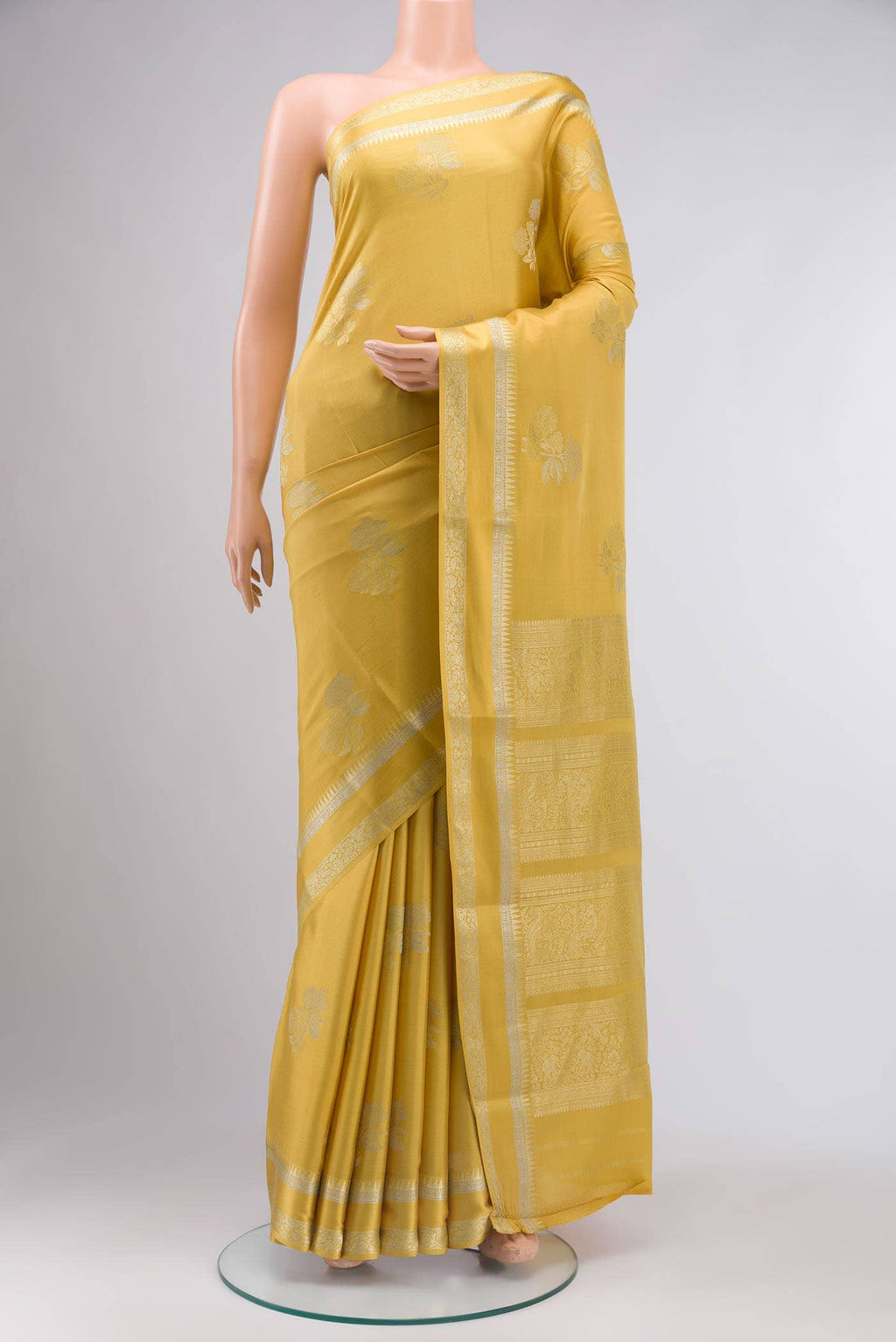 Yellow Mysore Crepe Saree