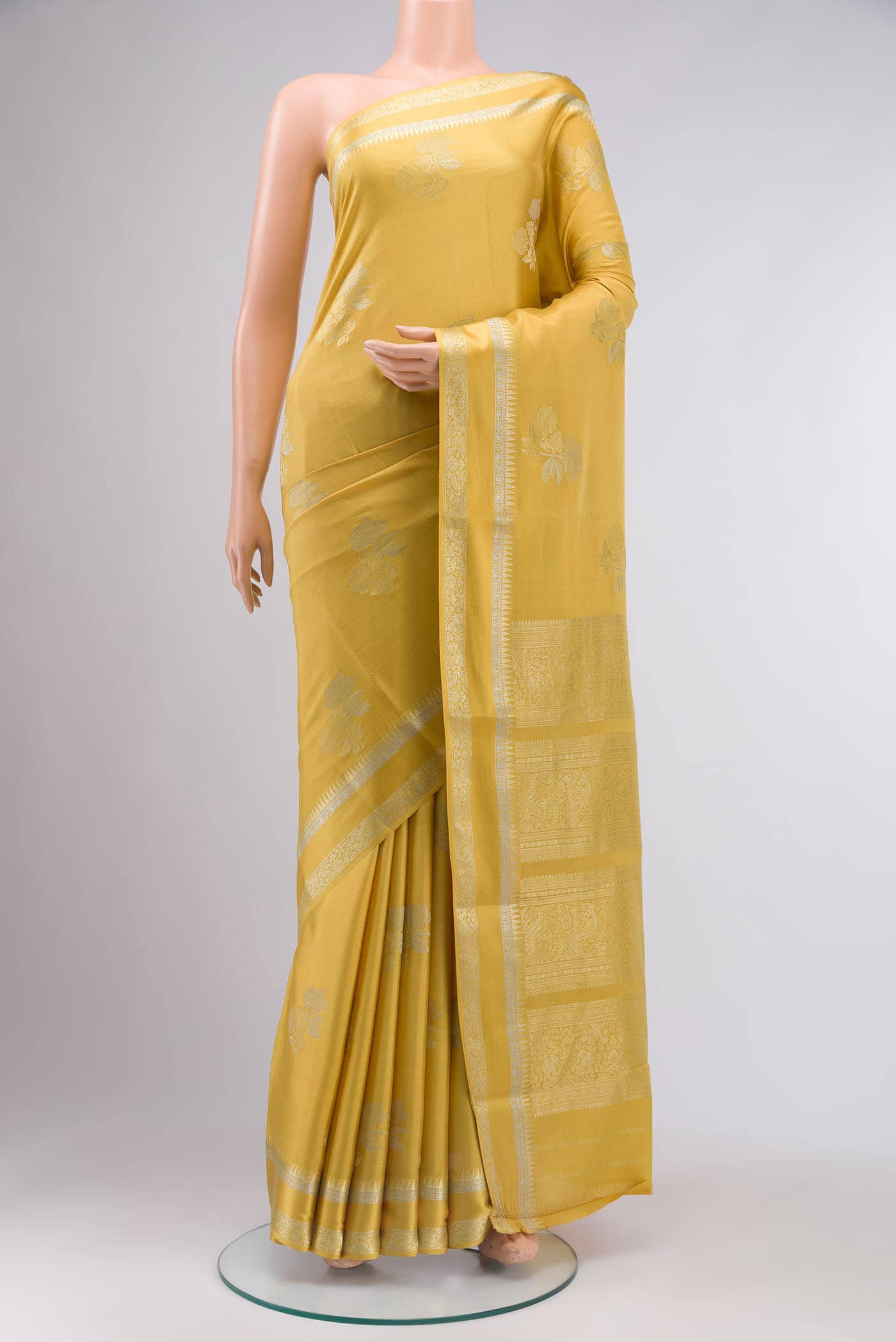 Yellow Mysore Crepe Saree