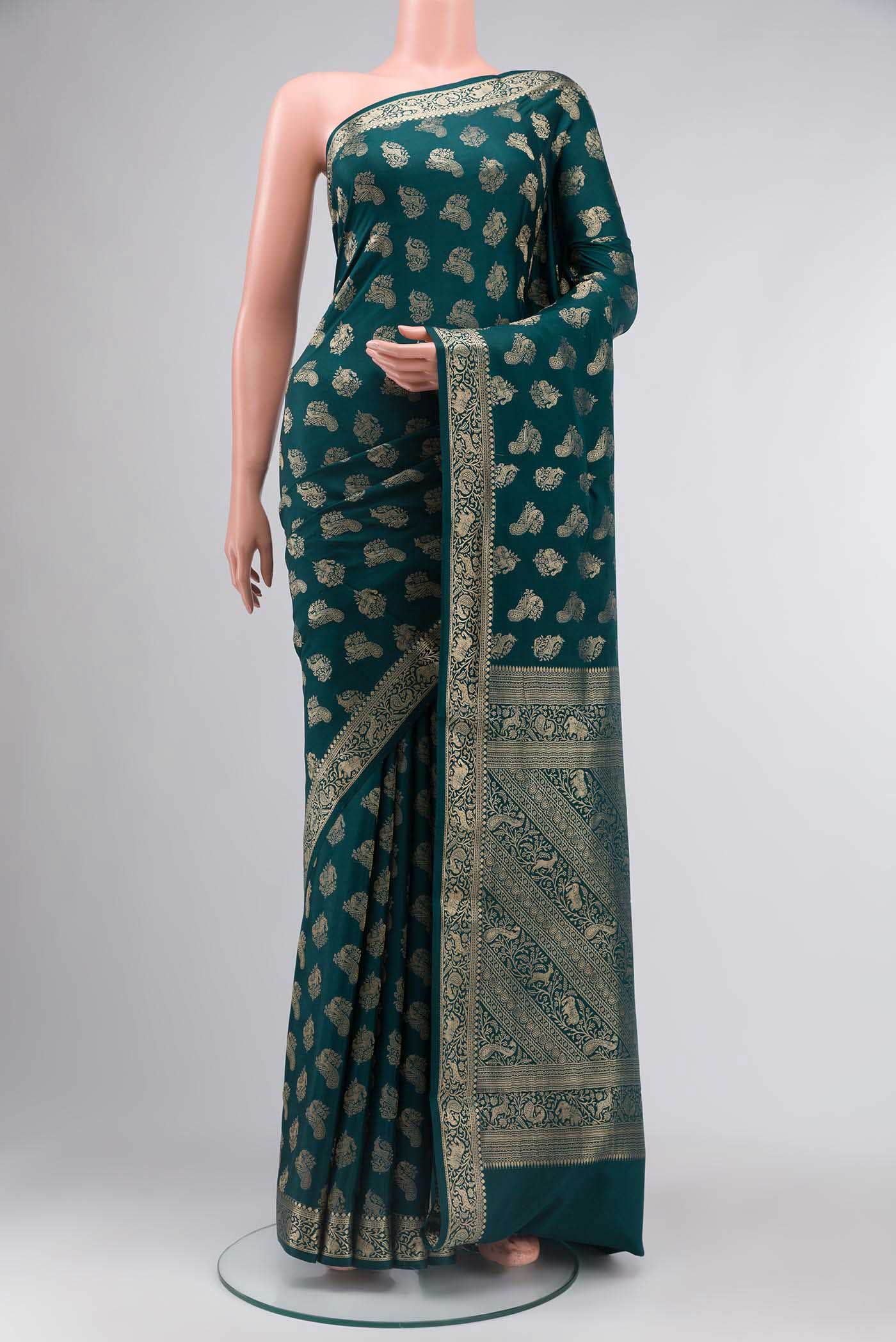 Blue Mysore Crepe Saree