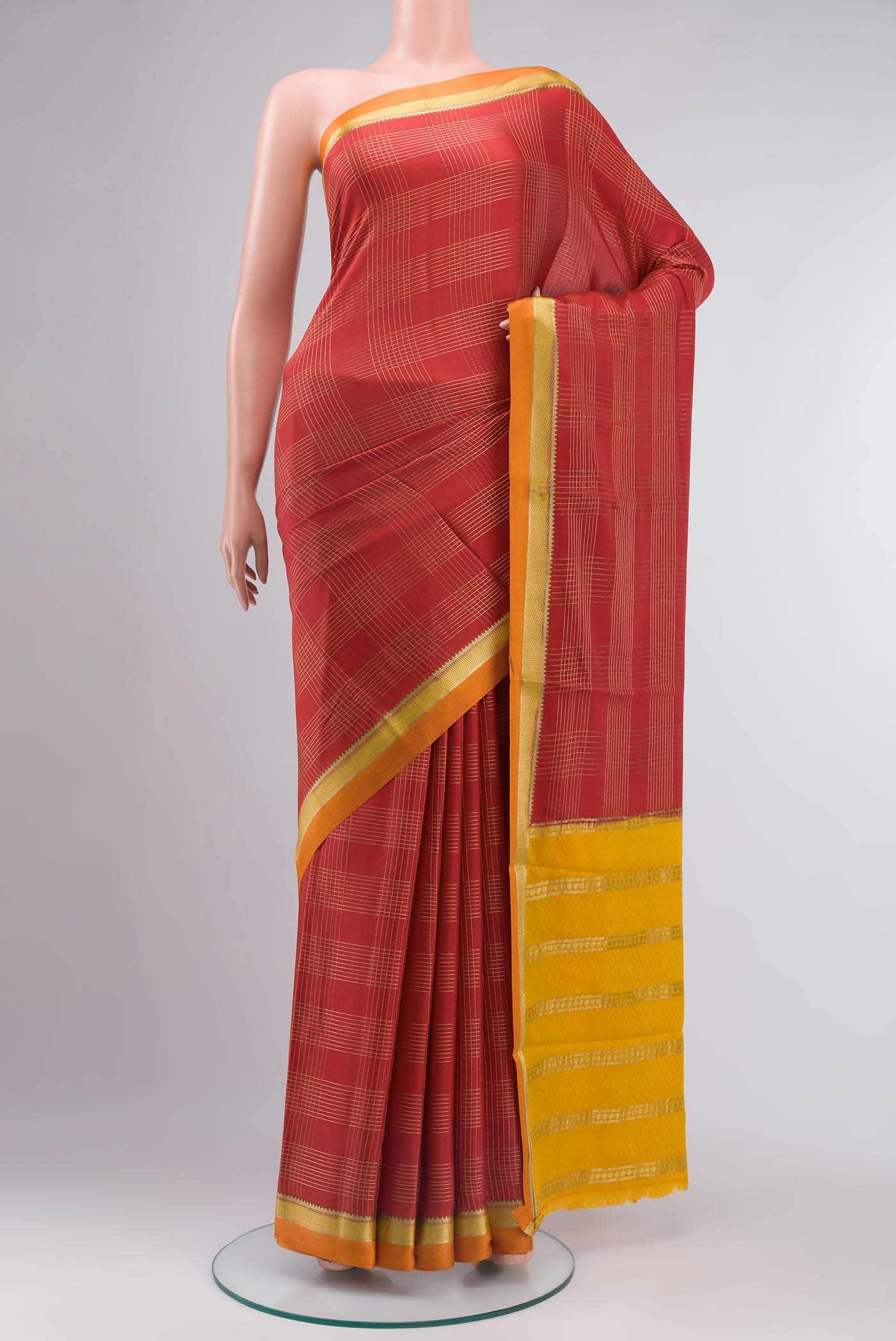 Red Mysore Crepe Saree