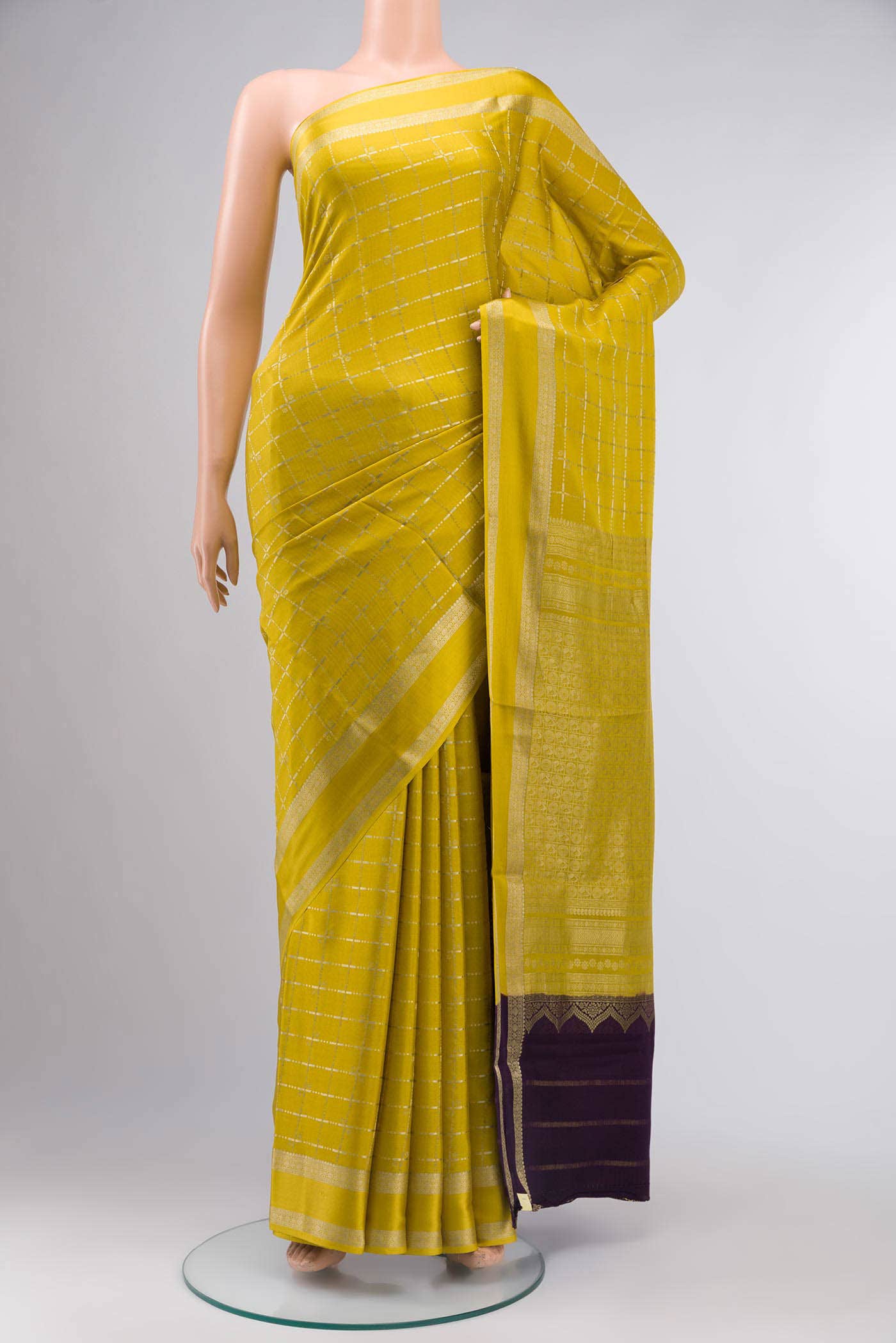 Yellow Mysore Crepe Saree