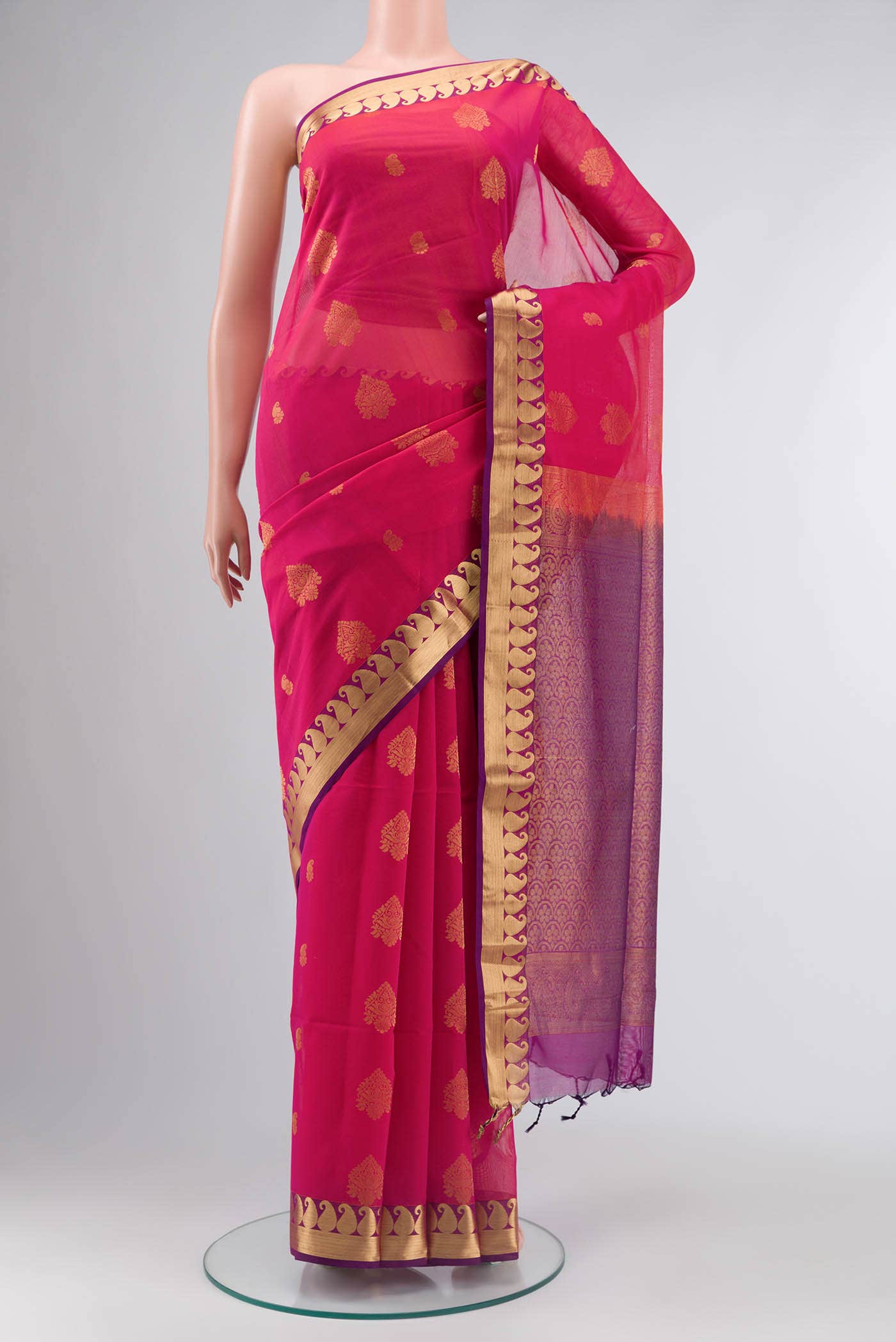 Dark Pink Silk Cotton Saree