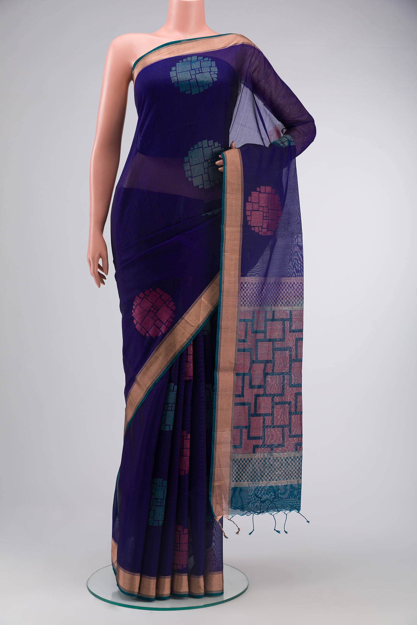 Navy Blue Silk Cotton Saree