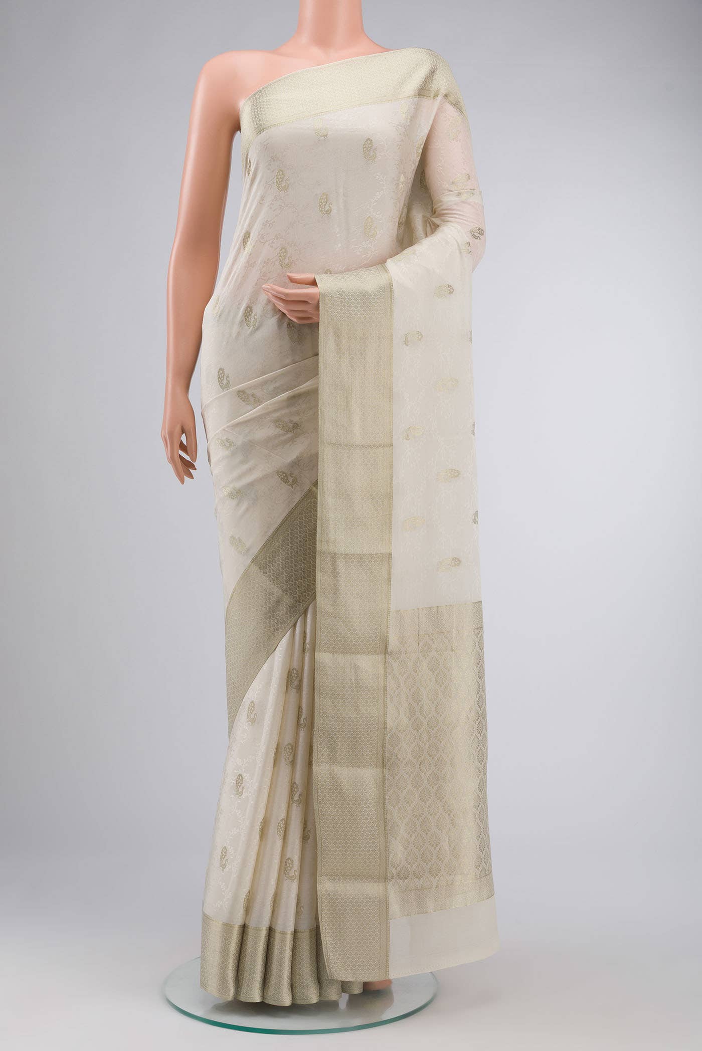 Cream Mysore Crepe Saree