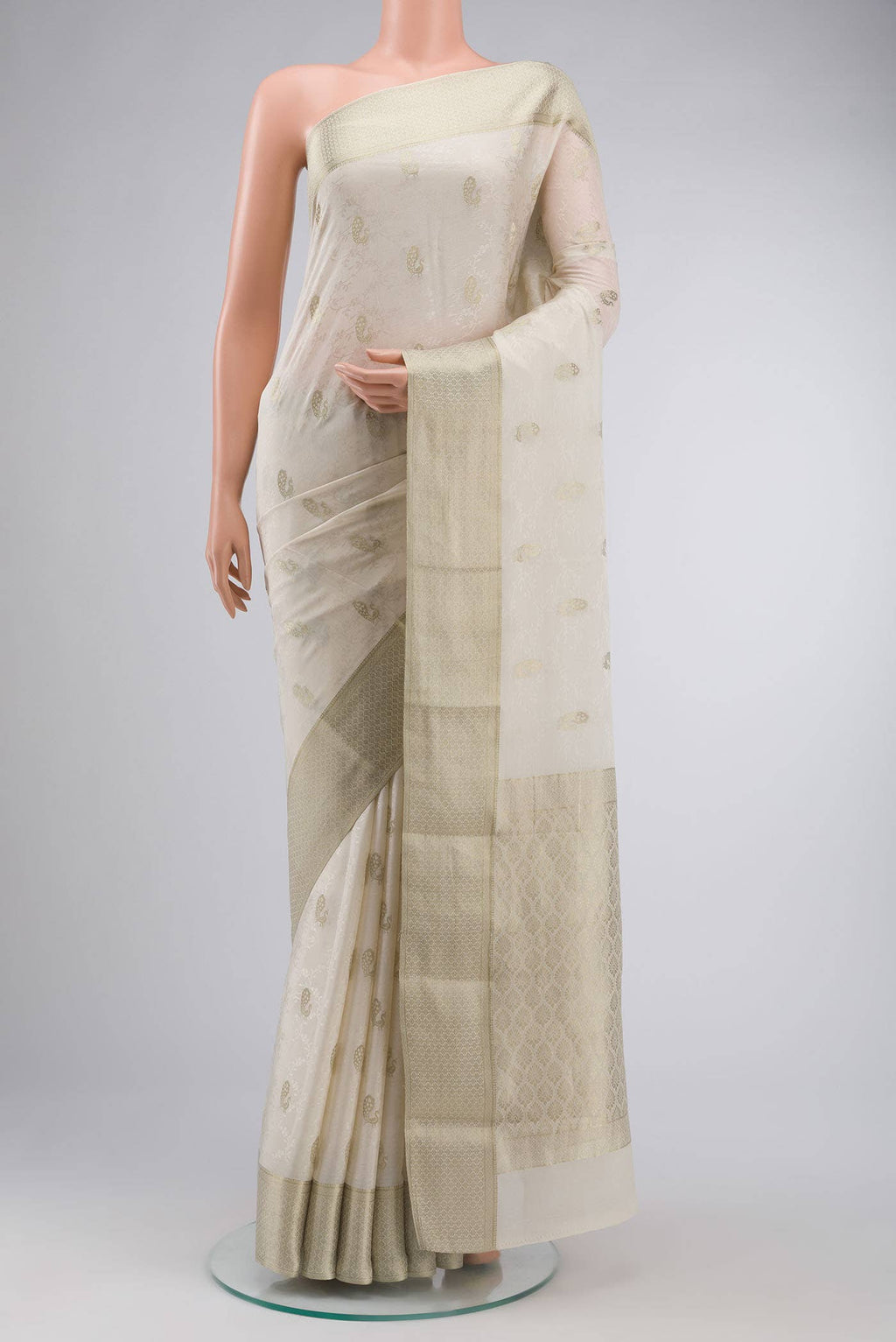 Cream Mysore Crepe Saree
